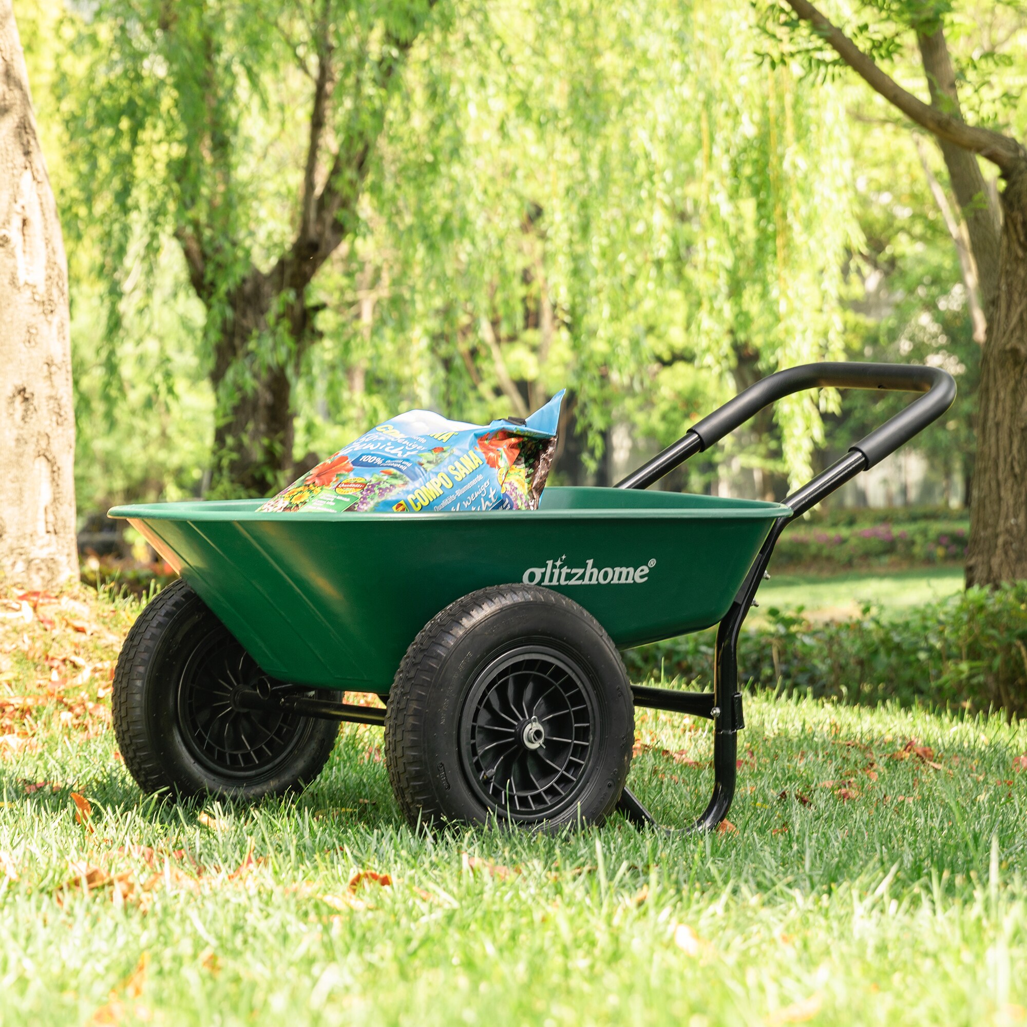 Glitzhome 21 Gallon Garden Yard Cart with Detachable Leaf Bag, Set