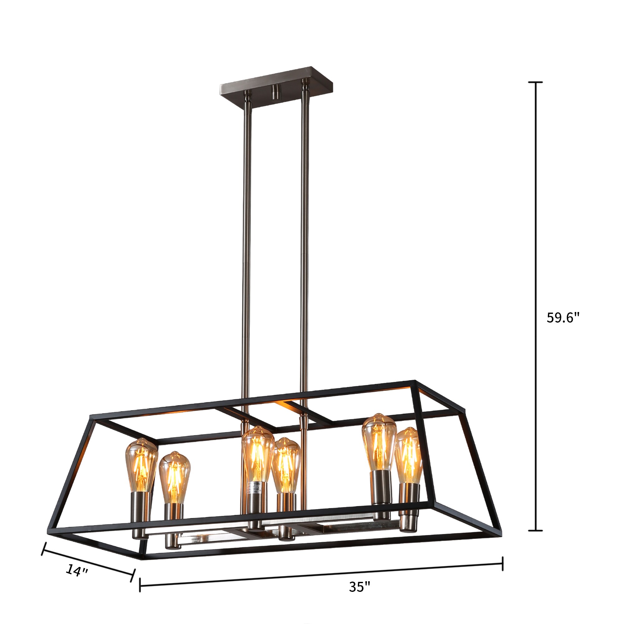 Spitzer 6-Light Black Farmhouse Square LED Large Hanging Kitchen Island ...