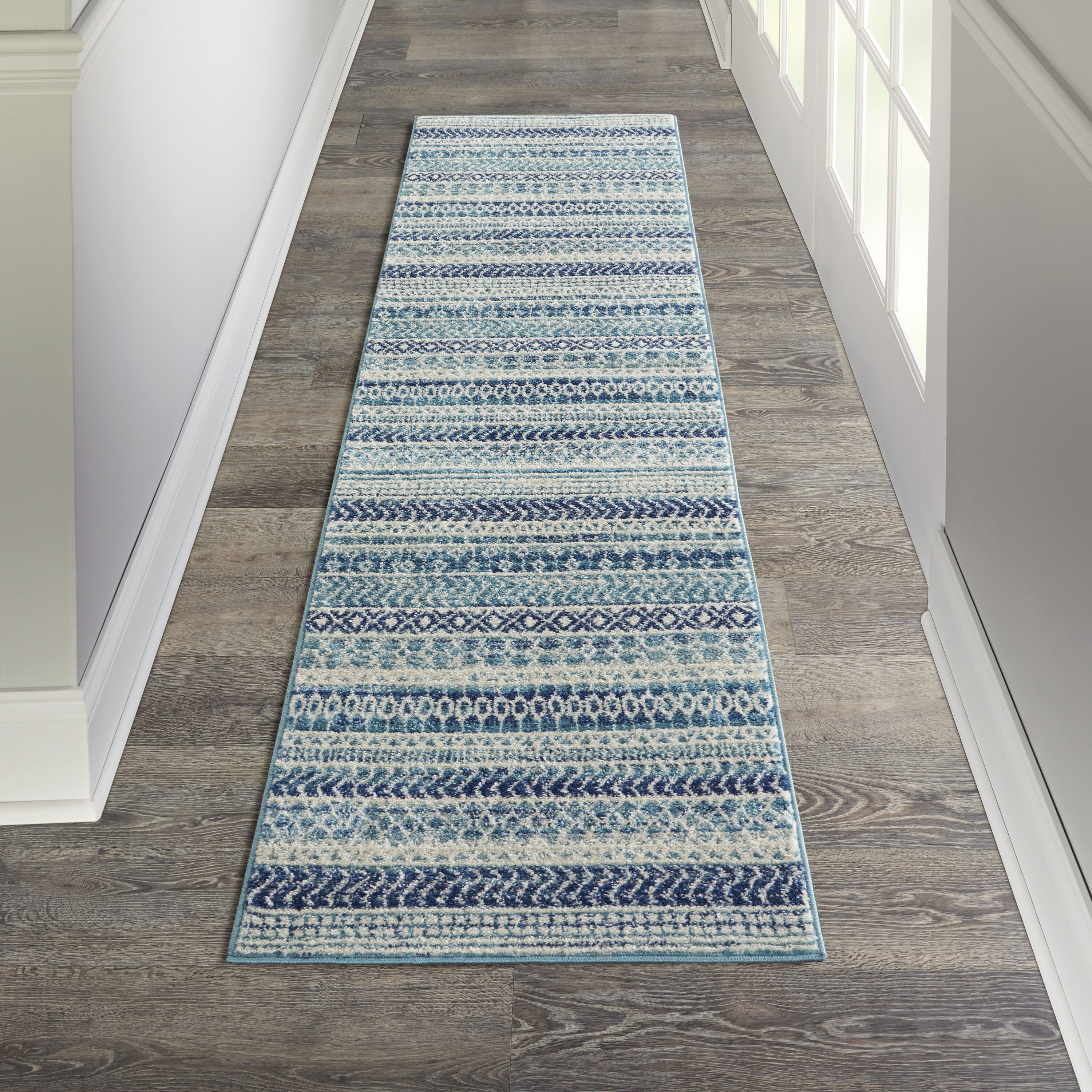 Nourison 99446765970 Passion 2 x 8 (ft) Loomed Polypropylene Navy blue Rectangular Indoor Abstract Runner rug