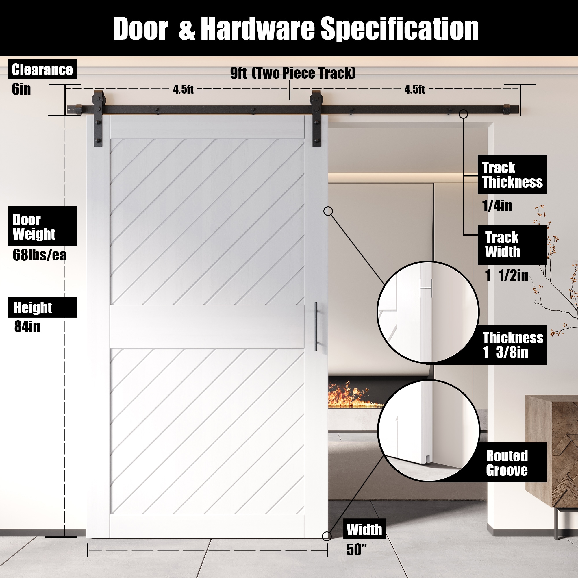 HOMACER YT1H108C-XT1-5084-WH Barn-Doors - View #2