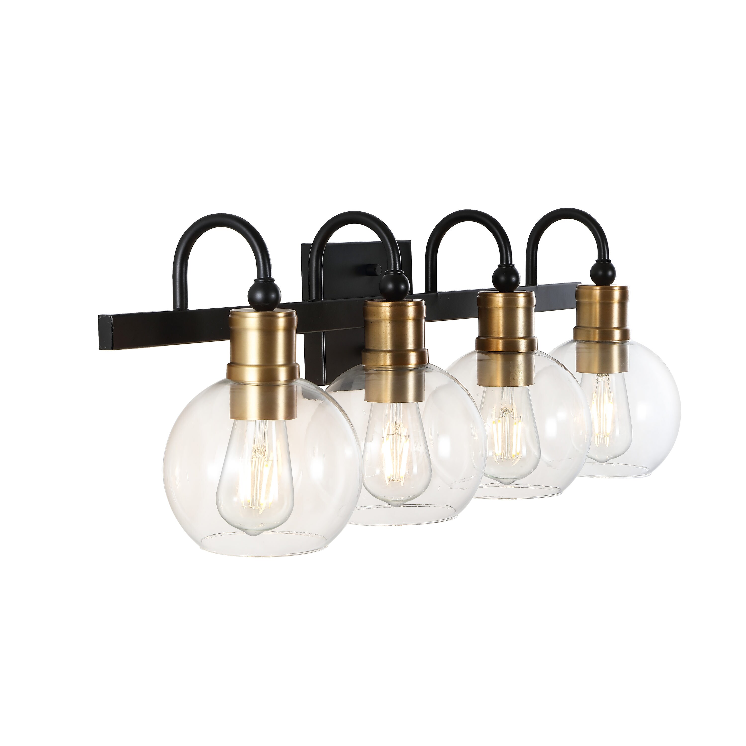 Espanola Black Iron 4-Light Vanity with Clear Glass Globes