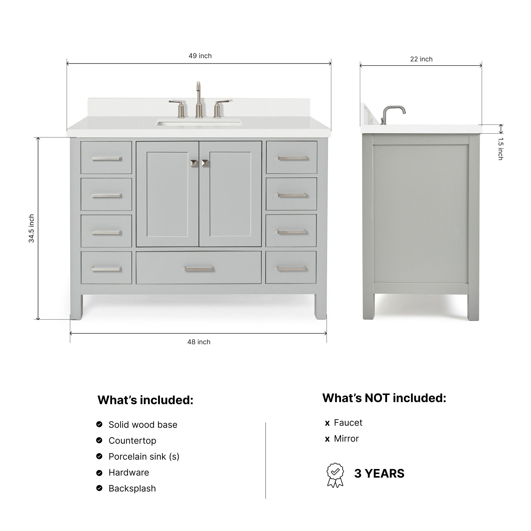 ARIEL A049SWQRVOGRY Bath-Vanity-Combo - View #3