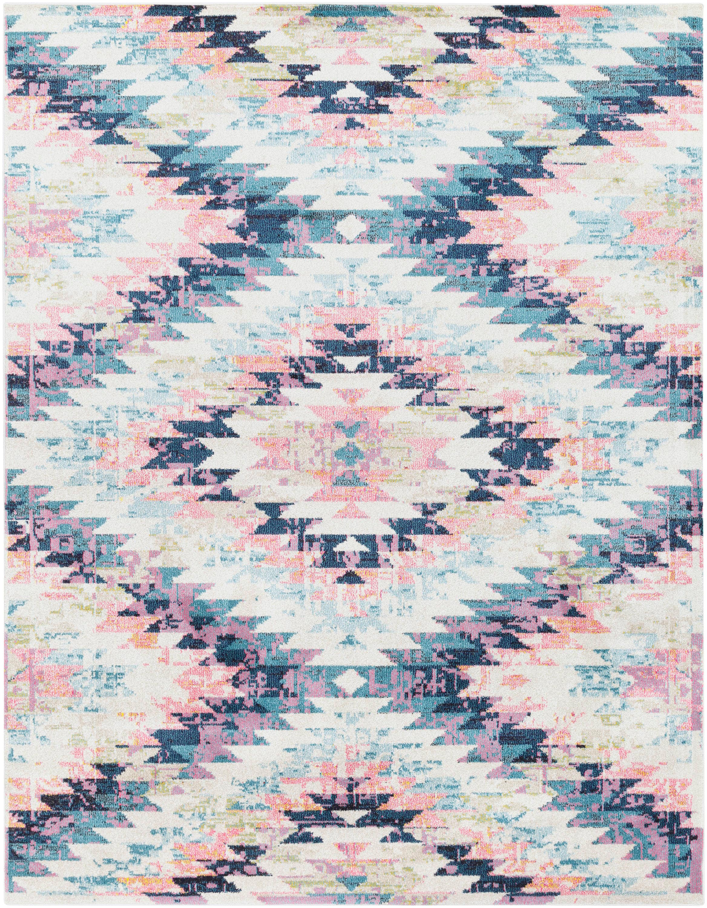 Teal and Multicolor Southwestern Polypropylene Area Rug, 7'10" x 10'2"