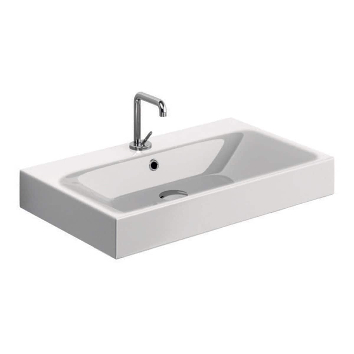 WS Bath Collections MOMENTO 32 Momento Ceramic Vessel Rectangular Modern Ceramic White Bathroom Sink ( 27.6-Inches x 17.7-Inches )