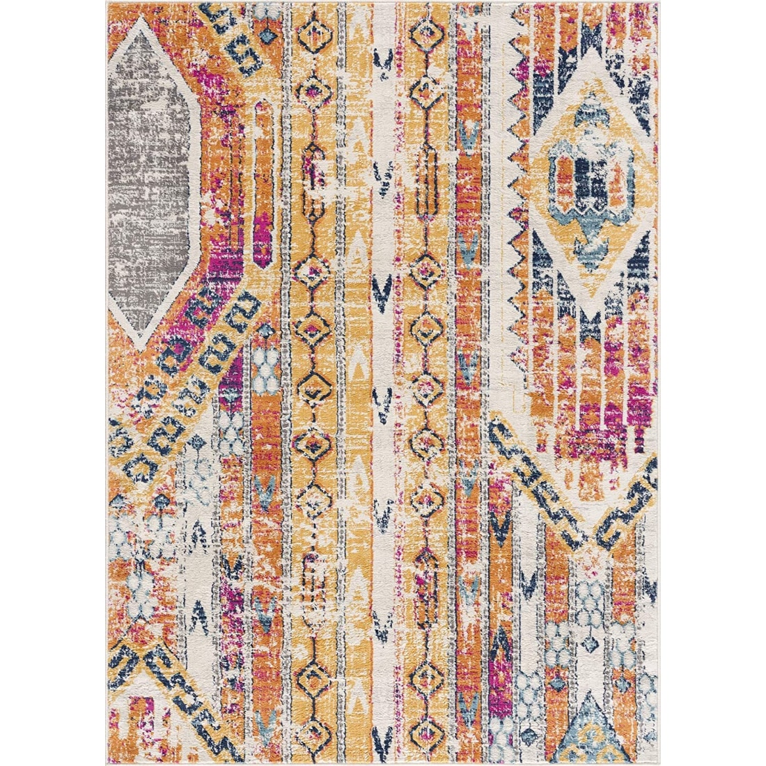 HomeRoots 4000392965 2 x 6 (ft) Polypropylene Gold Ivory Rectangular Indoor Southwestern Area rug