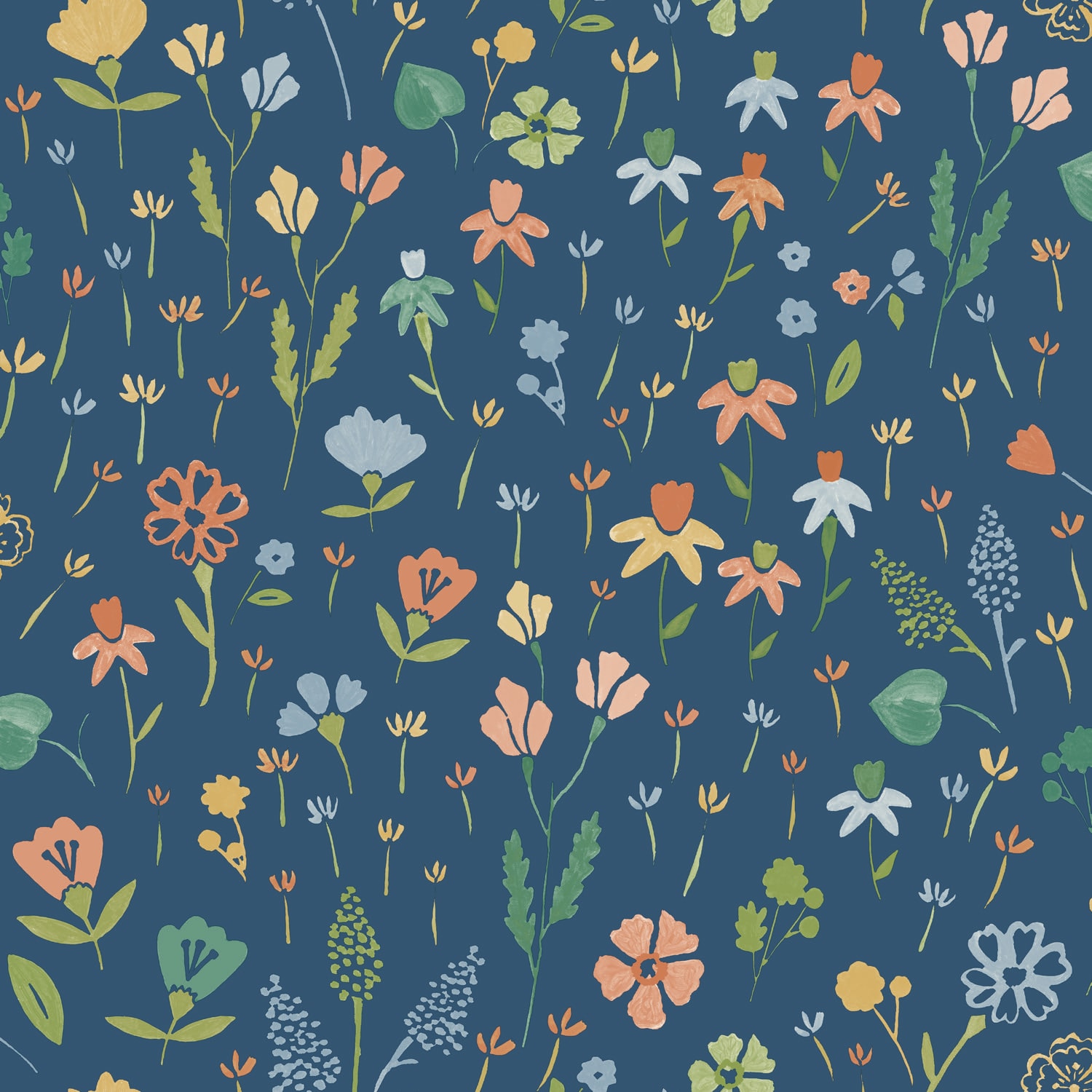 Grandeco MN3507 56-Sq. Feet Navy Blue Vinyl Textured Floral Unpasted Wallpaper