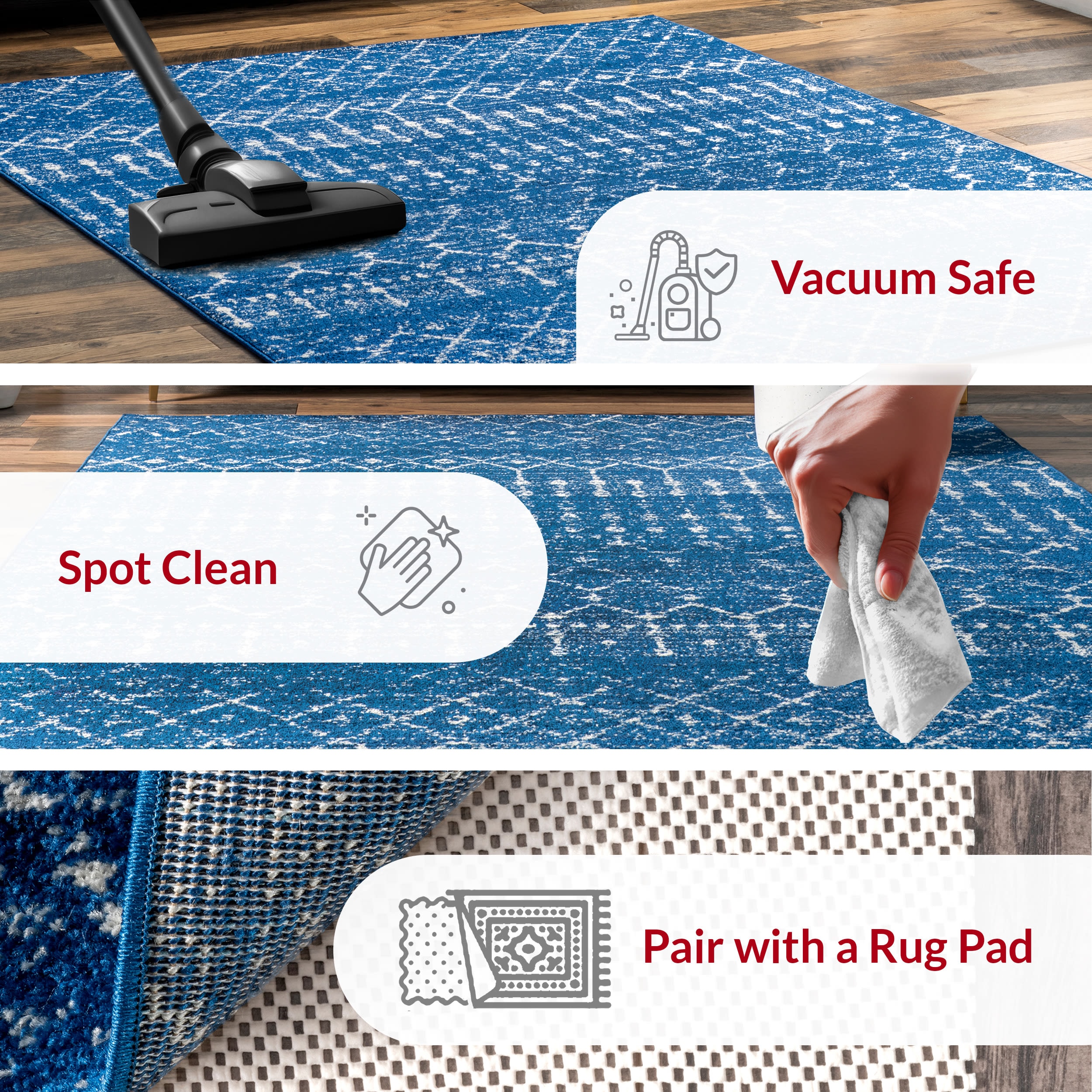 Blue Rectangular 4' x 6' Moroccan Trellis Area Rug