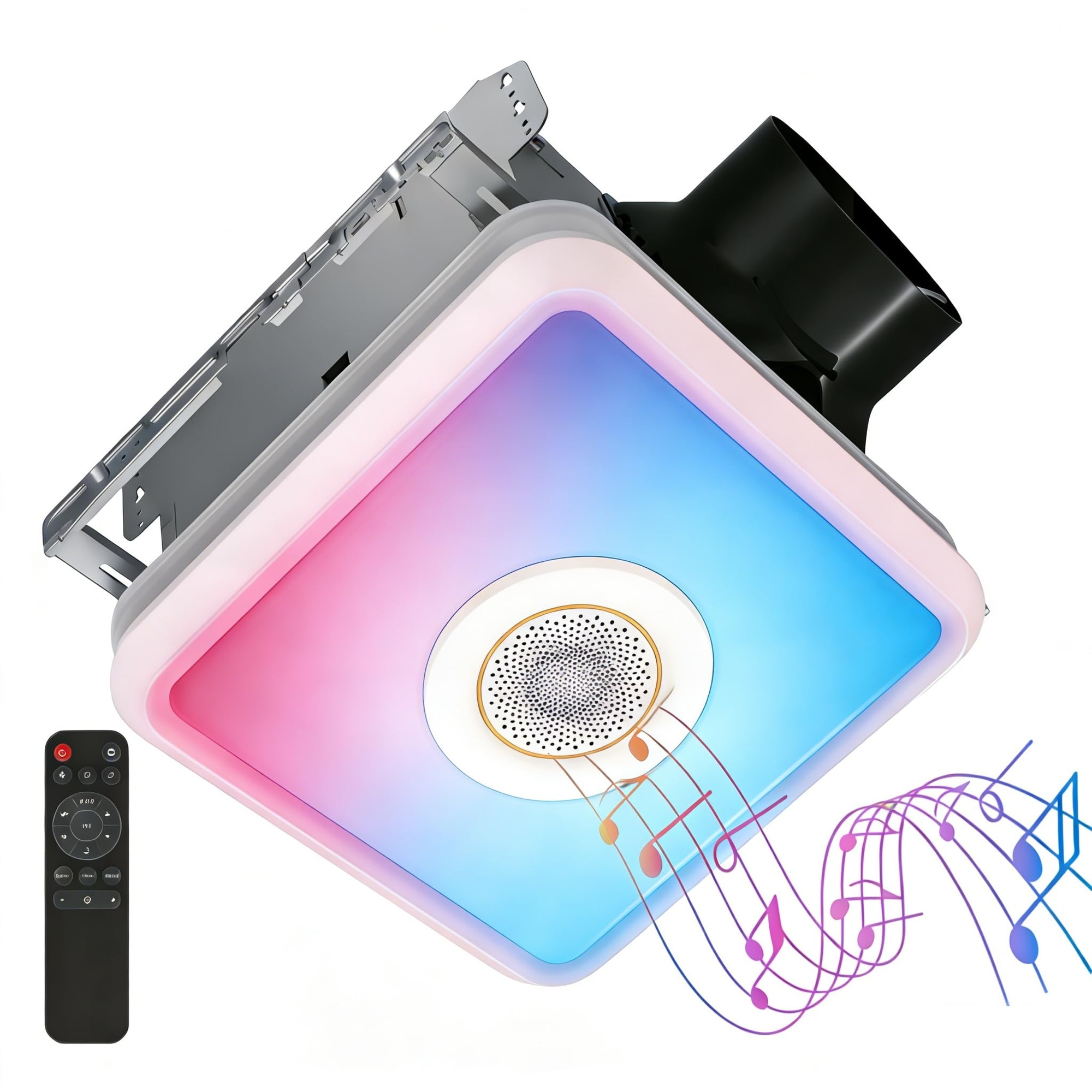 Justincity  Bathroom Exhaust Fan with Light Bluetooth Speaker RGB Lighting Music Sync Mode 160CFM Quiet 1500Lm Remote Control for Large Room