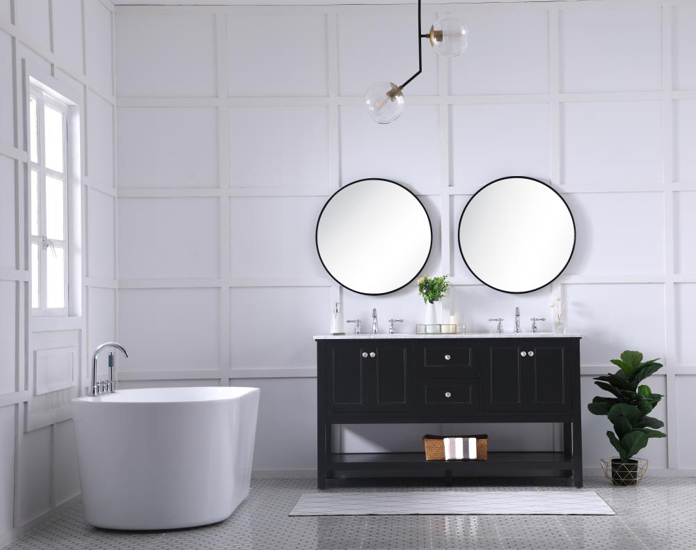 60 in Black Double Sink Bathroom Vanity with Carrara Marble Top