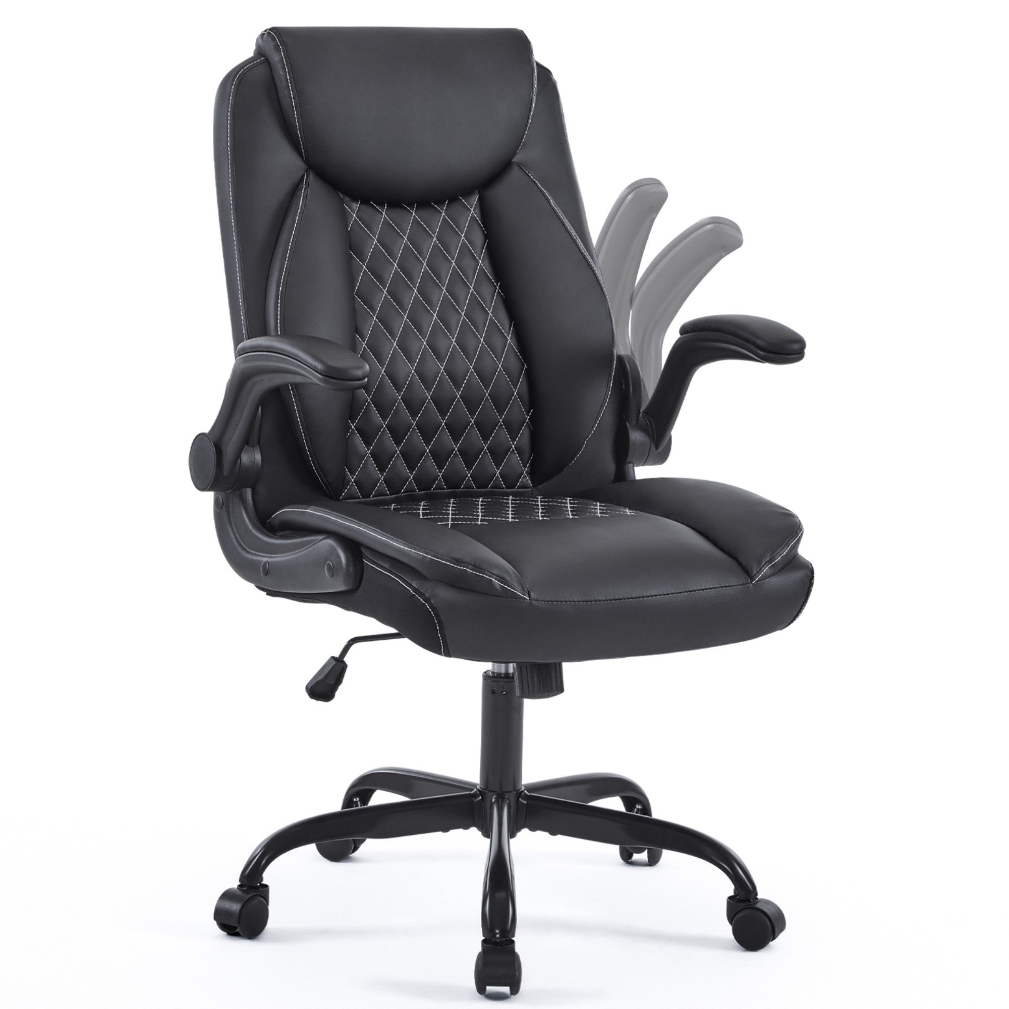 Boyel Living - Ergonomic Leather Office Gaming Chair Lumbar Support Flip-Up Armrests Swivel Chair...