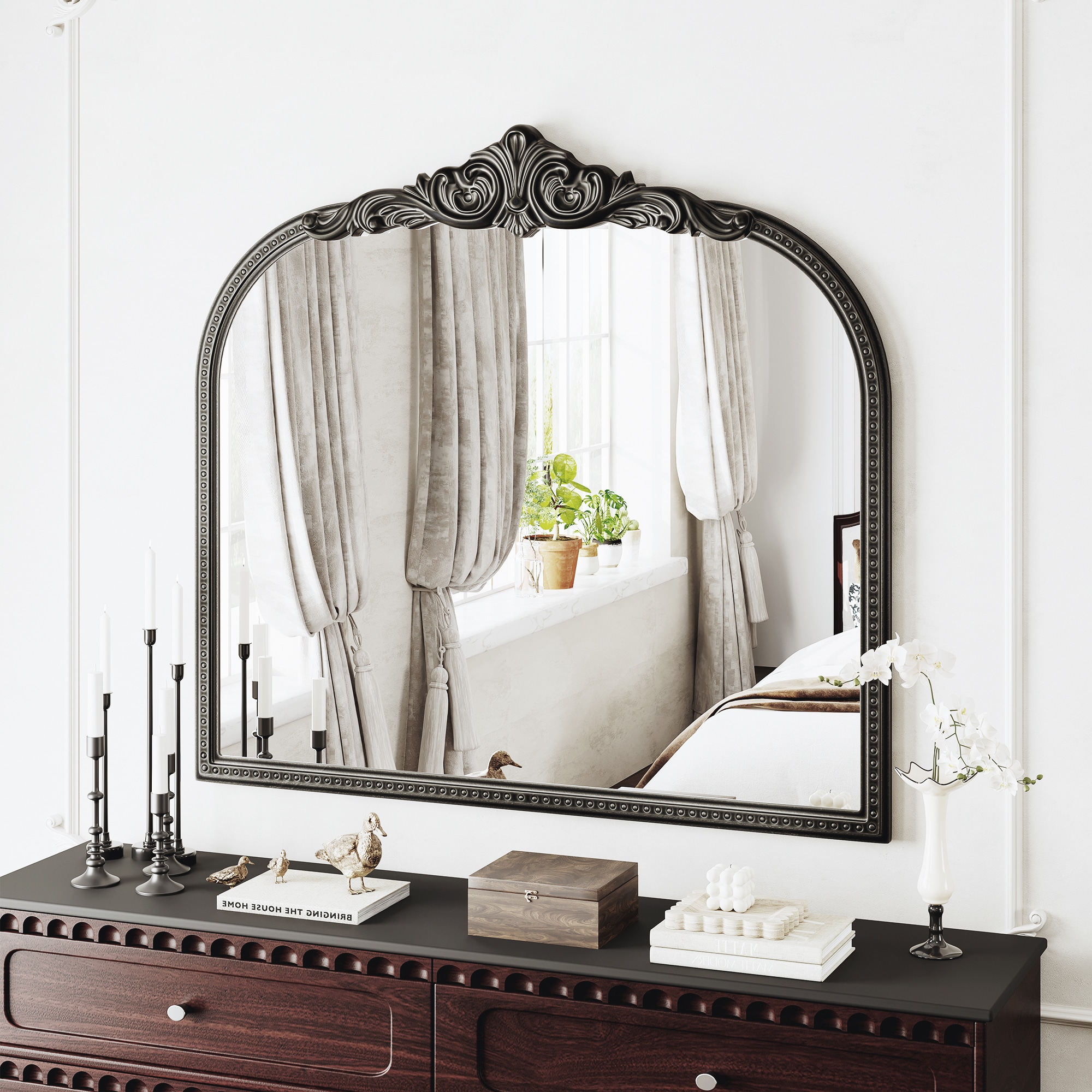 JEAREY JE-TYY-BK 33-in x 30-in Framed Rectangle Dimmable Lighted Fog Free Bathroom Vanity Mirror ( Nickel )