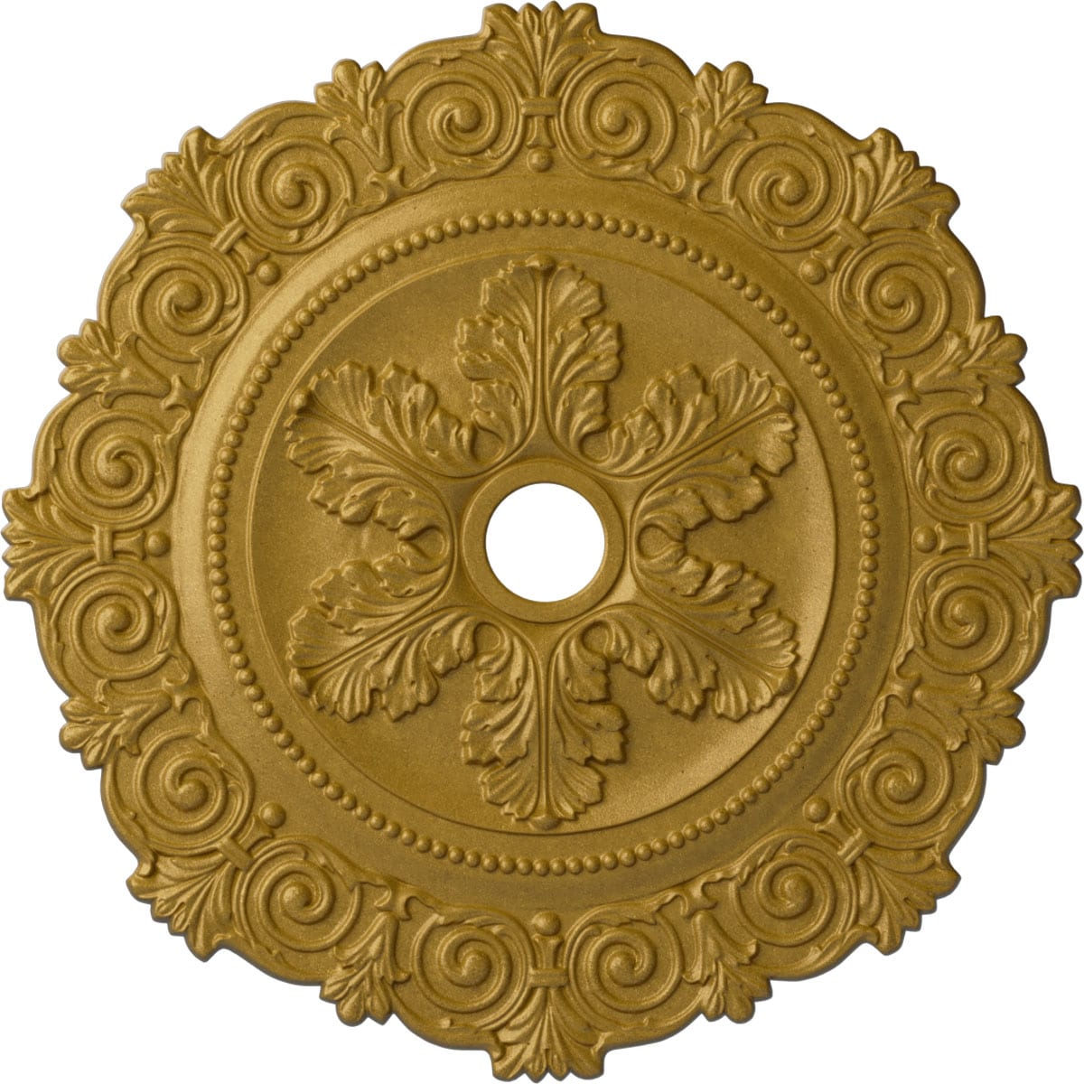 Ekena Millwork CM33SCPGS Scroll 33.25-in W x 33.25-in L Painted Pharaohs Gold Polyurethane Whole Ceiling Medallion