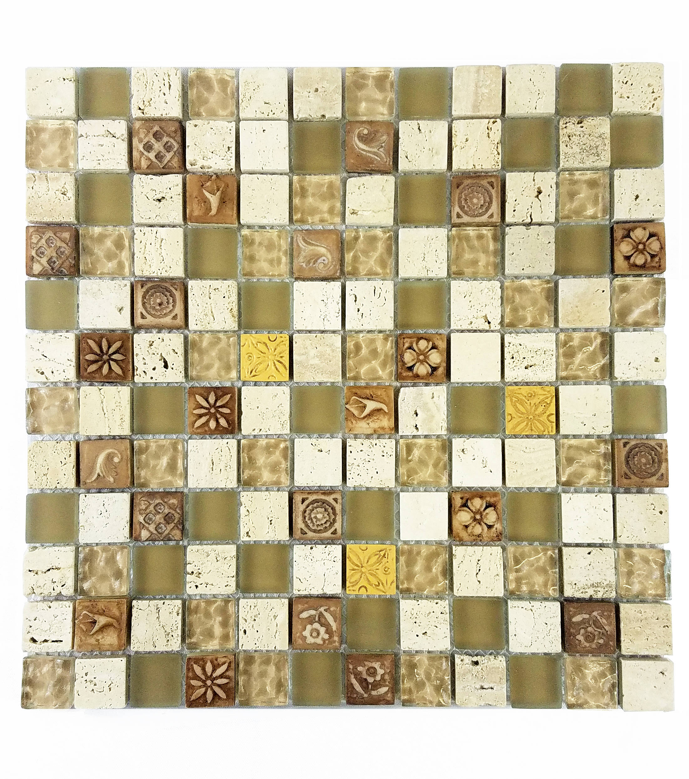 Abolos LWSMNC0101-TU-SAMP Sample - Monarchy Tuvalu/Multi Finish 12-in x 12-in Multi-finish Glass/Metal/Stone Patterned Floor and Wall Tile