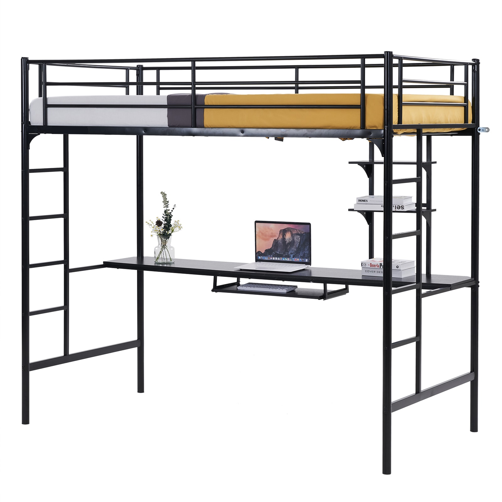 Winado LO1G52002616 Black Twin Metal Bed frame Bed