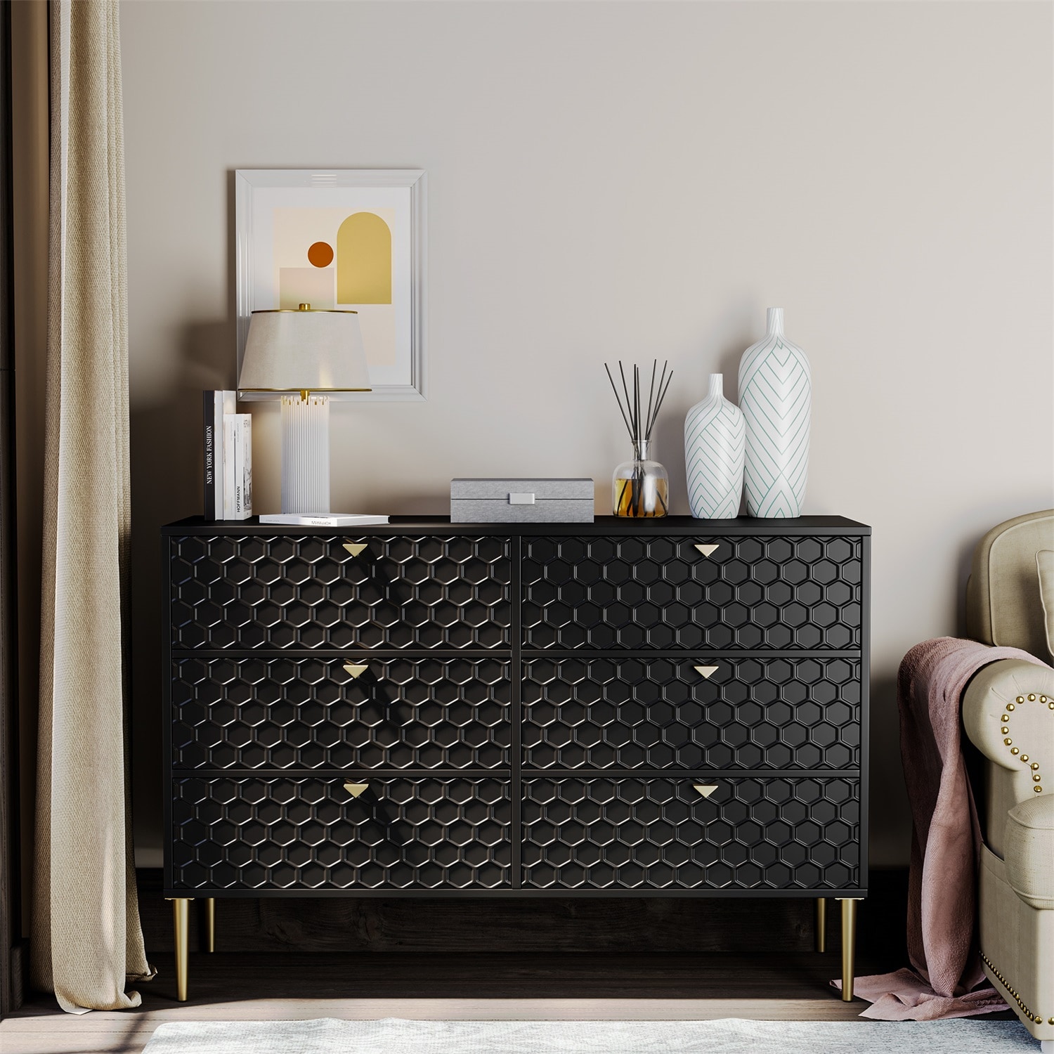 Mondawe MO-JH-016-BK Black 6 -Drawer Standard dresser