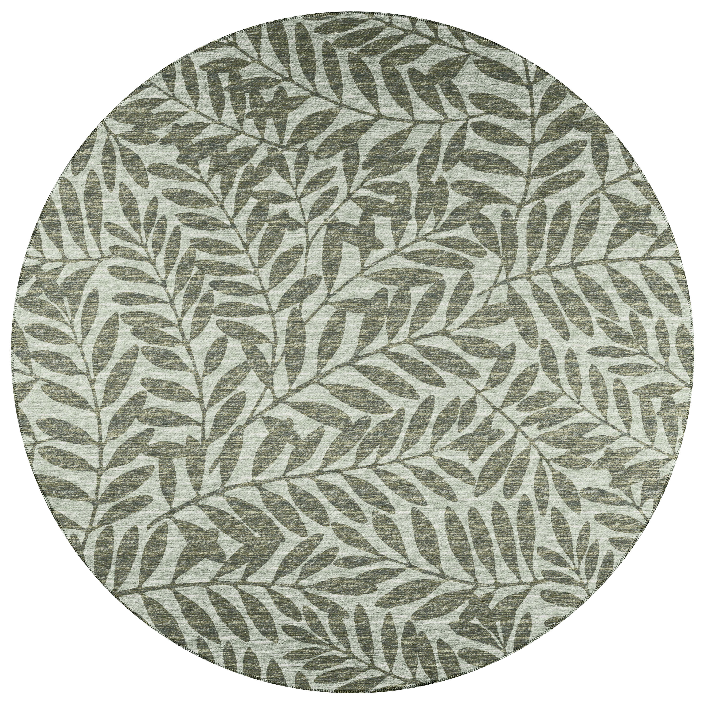 Addison Rugs AYU35GN8RO Yuma 8 x 8 (ft) Chenille Green Round Indoor/Outdoor Floral/Botanical Tropical Area rug