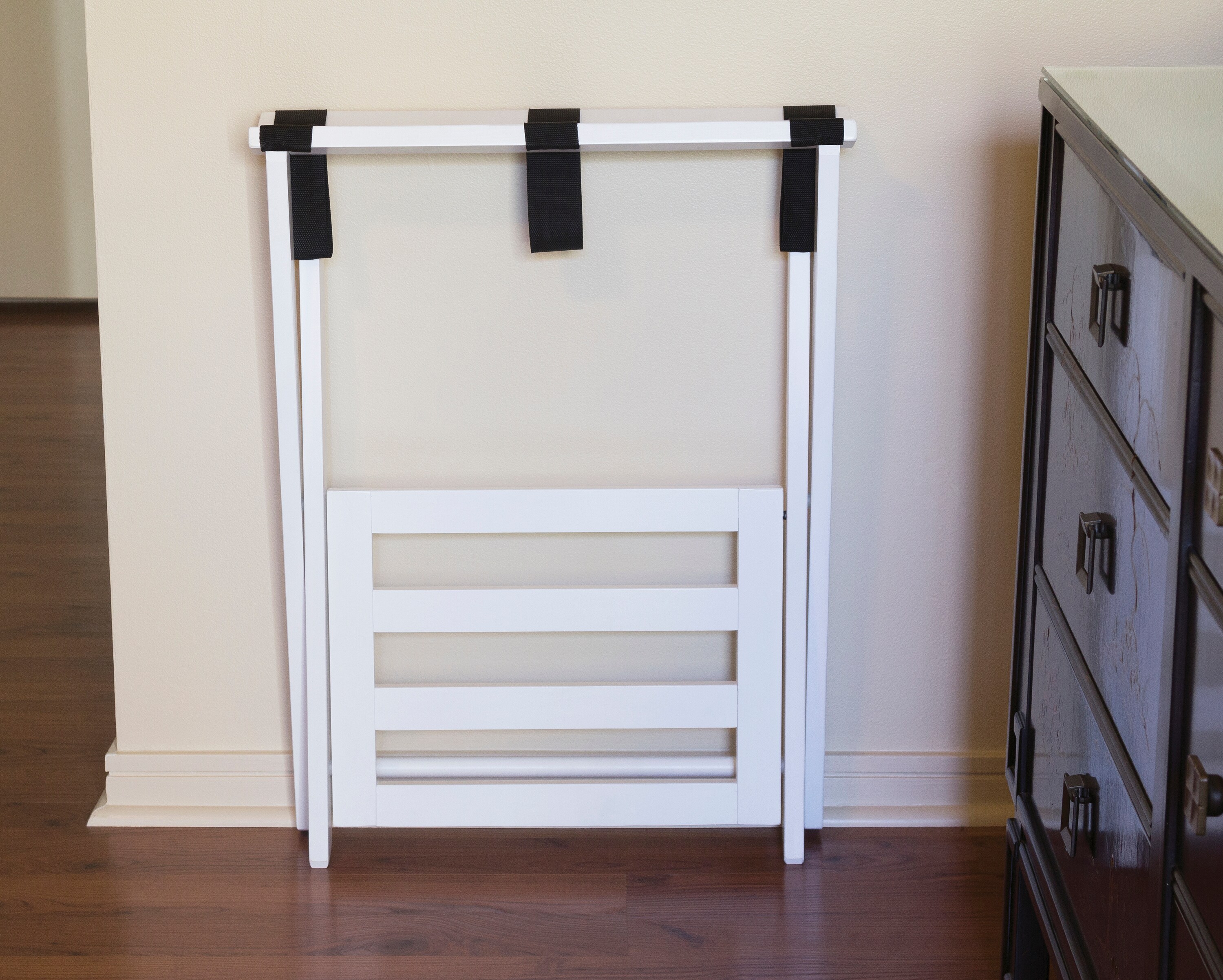 White Folding Wood Luggage Rack with Bottom Shelf