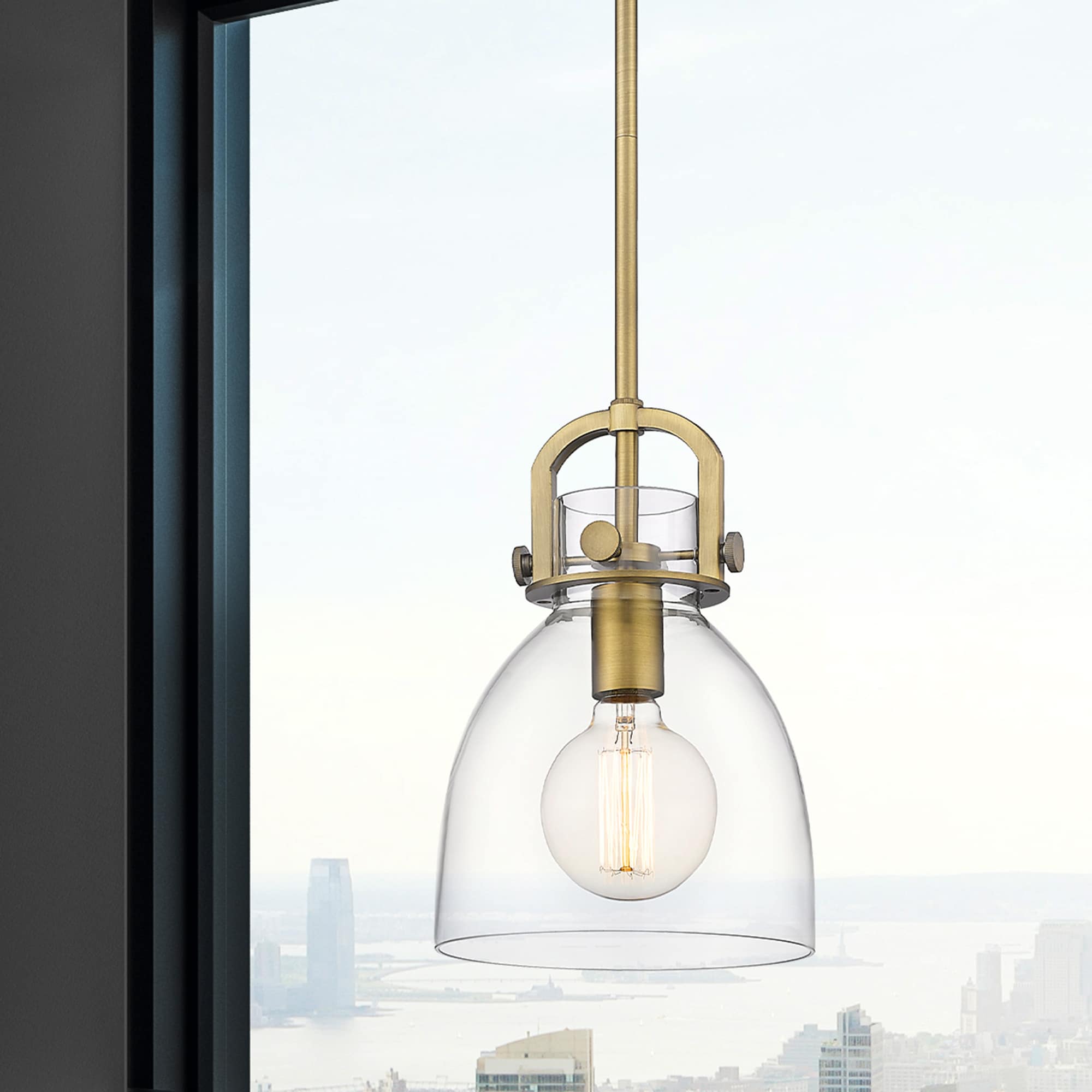 Innovations Lighting 412-1S-BB-8CL Newton Bell Brushed Brass Industrial Clear glass Dome Medium Hanging Pendant light