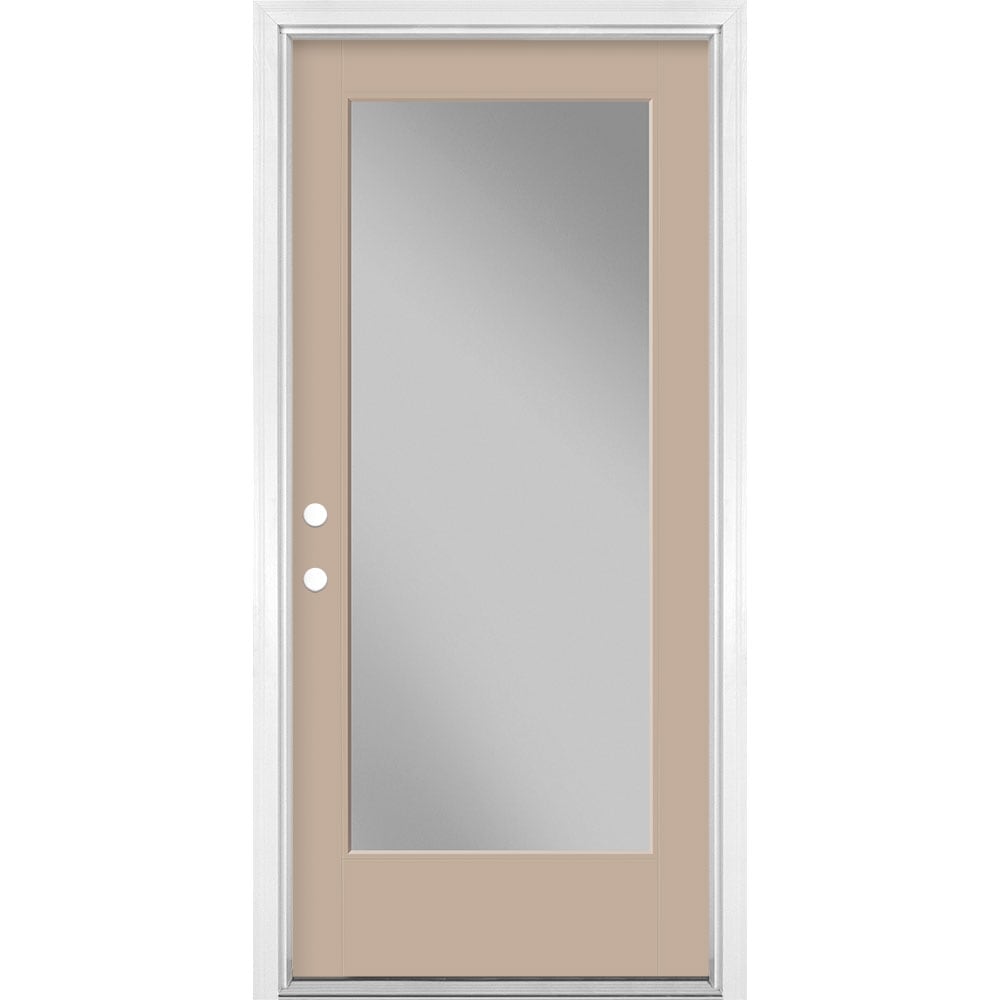 Masonite 1523914 36-in x 80-in x 4-9/16-in Fiberglass Full lite Right-hand inswing Sandy Shore Painted Prehung Front Door with Brickmould Insulating core