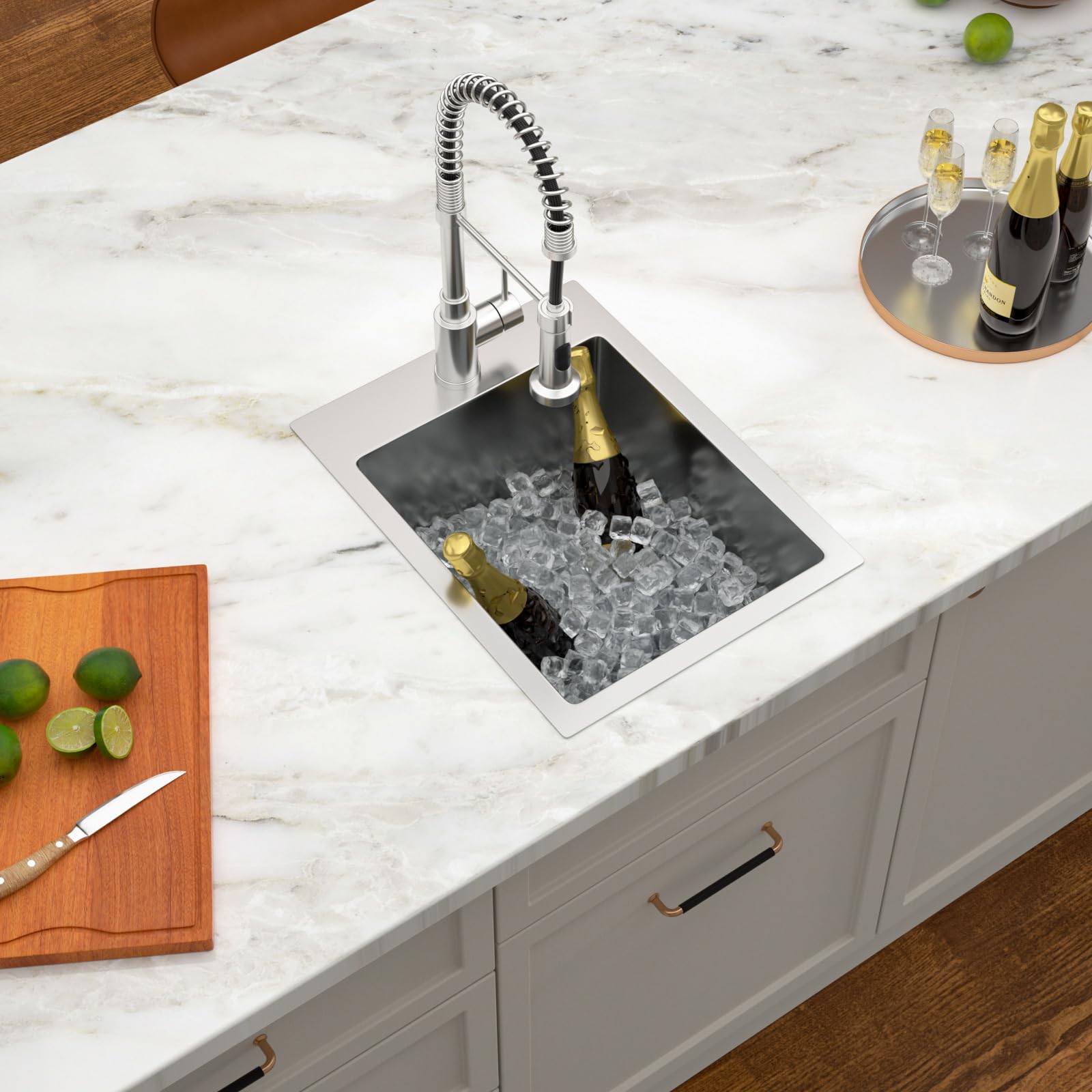 Dcolora 15-in x 20-in Drop-In Wet Bar Sink 16 Gauge Stainless Steel Single Bowl Topmount Prep Sink Round Corner Utility Basin DC-T7746