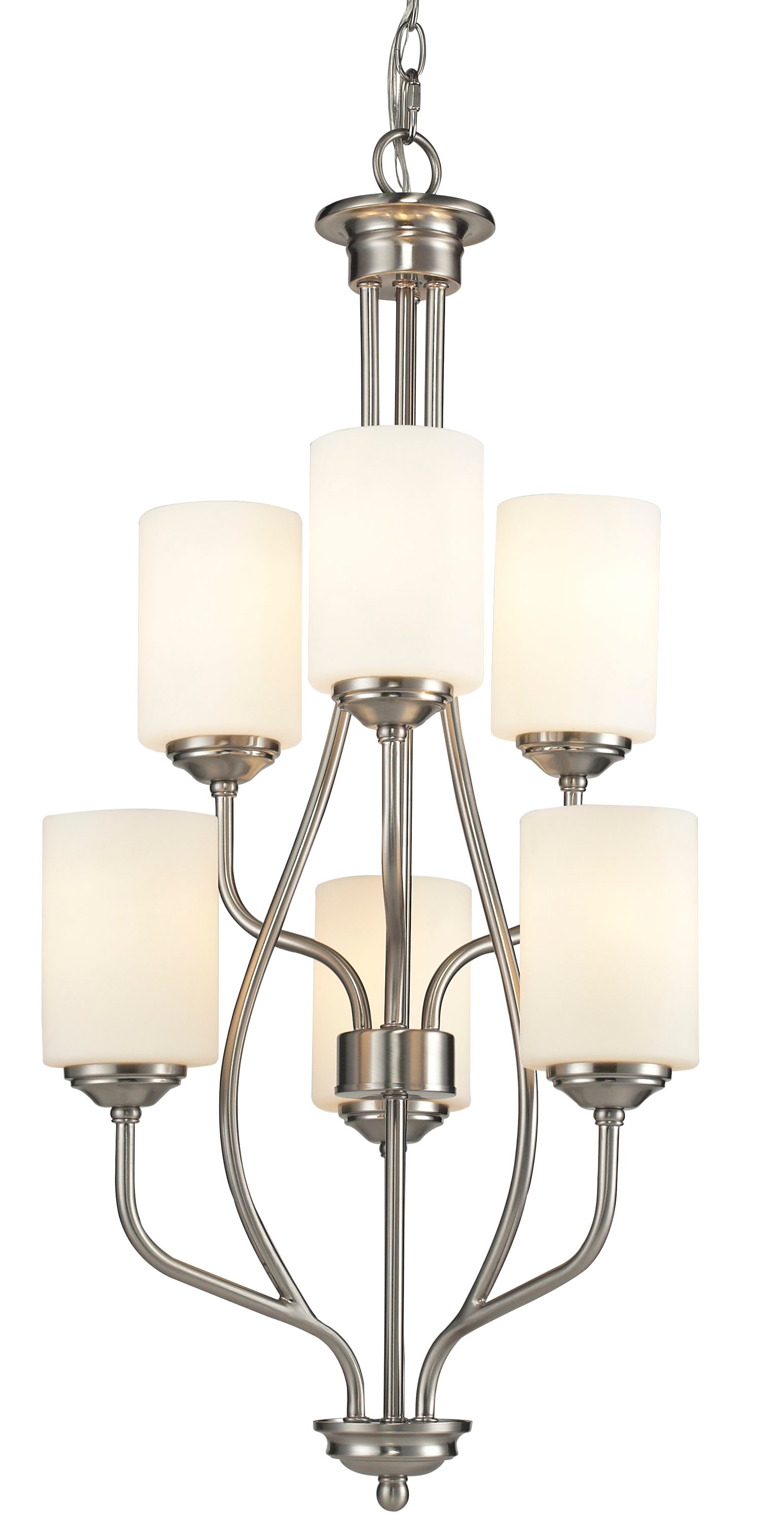 Brushed Nickel 6-Light Chandelier with Matte Opal Glass