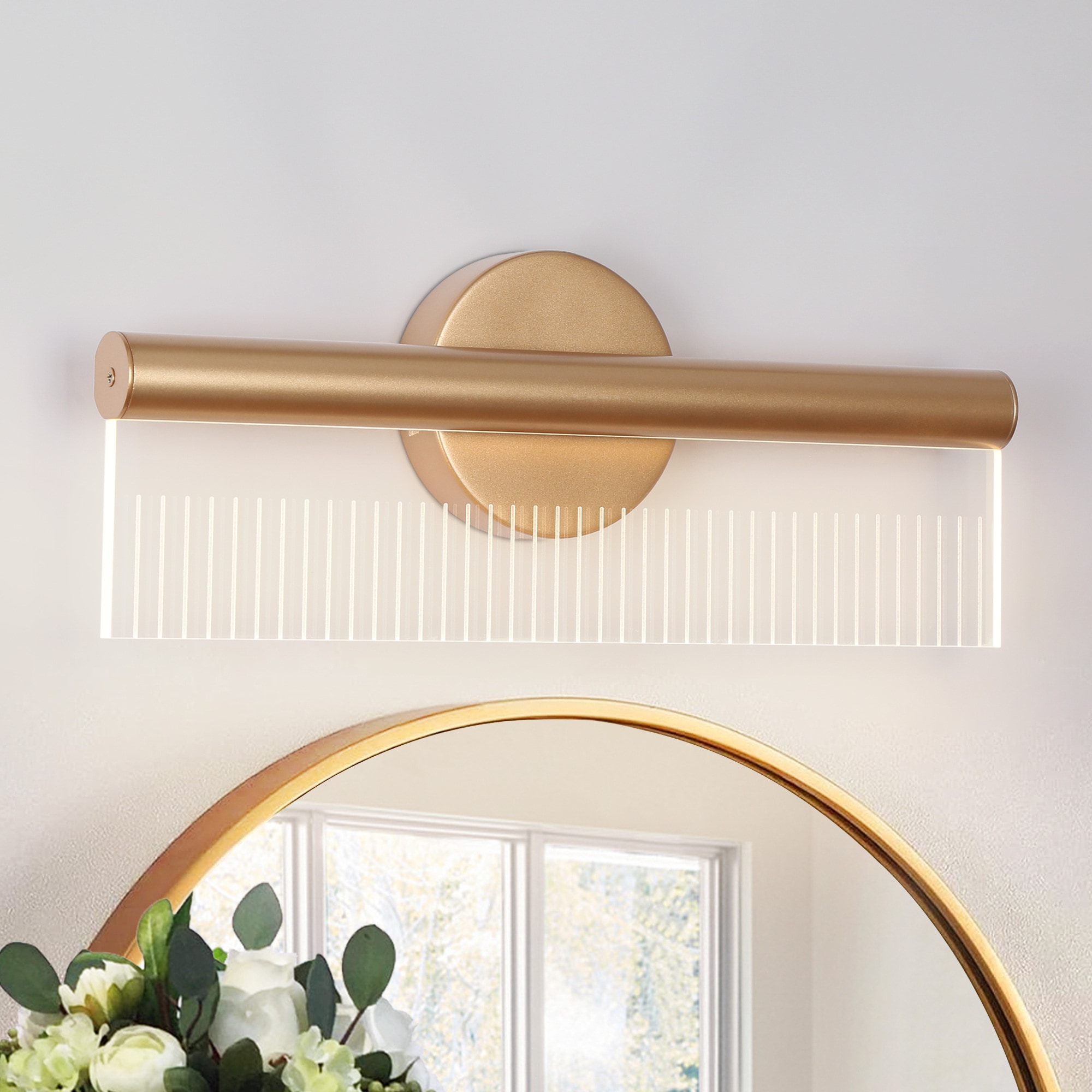 ZEVNI L36NFUEYW4659SQ7 Garddish Transitional 16.3-in 1 -Light Matte Gold Integrated LED Modern/contemporary Vanity light bar