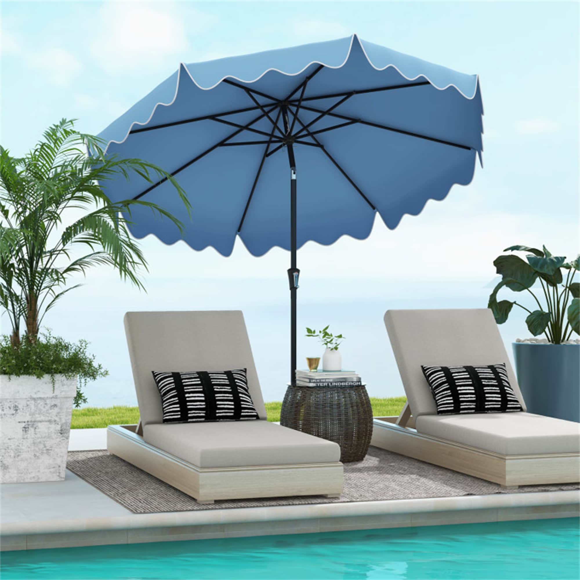 BABOOM BOM-P11941N-CO 9-ft Iron Navy Push-button Tilt Market Patio Umbrella