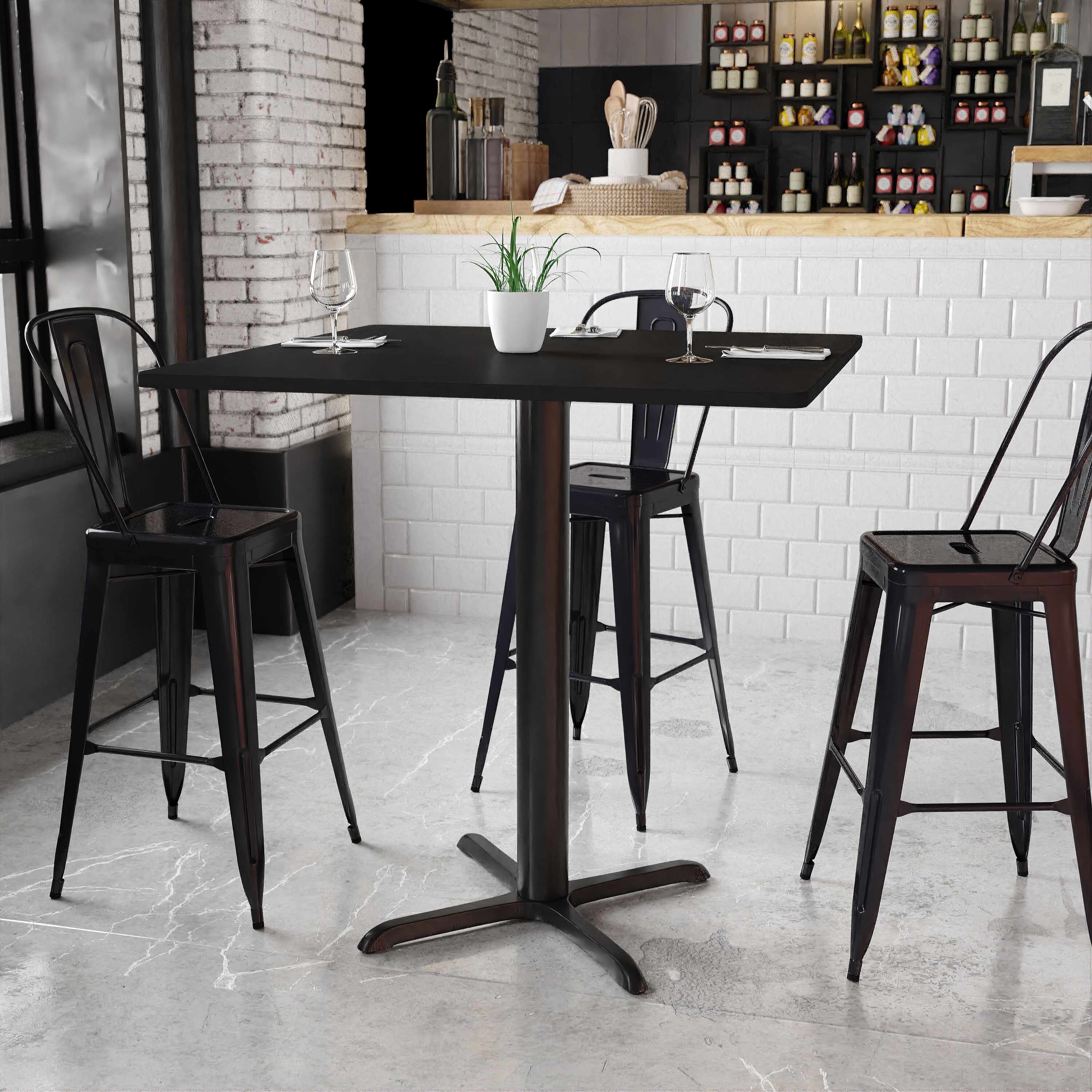 Flash Furniture 889142005704 Black Contemporary/Modern Bar Table, Wood veneer with Black Metal 42-Inches L x 43.13-Inches H