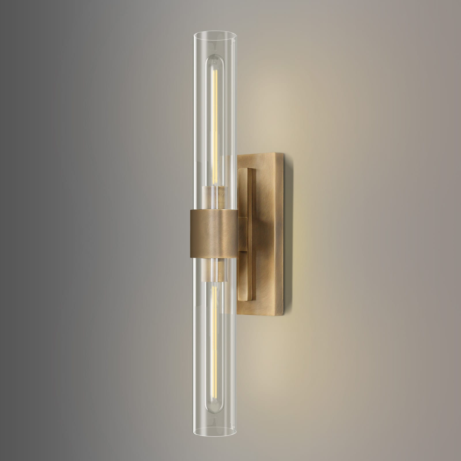 Gleam Flare Brass Wall Sconces 22.8in Gold Bathroom Sconces Wall Decor with Clear Glass Shade Indoor Vanity Wall Lights for Bathroom Living Room Bedroom Hallway Fireplace Staircase