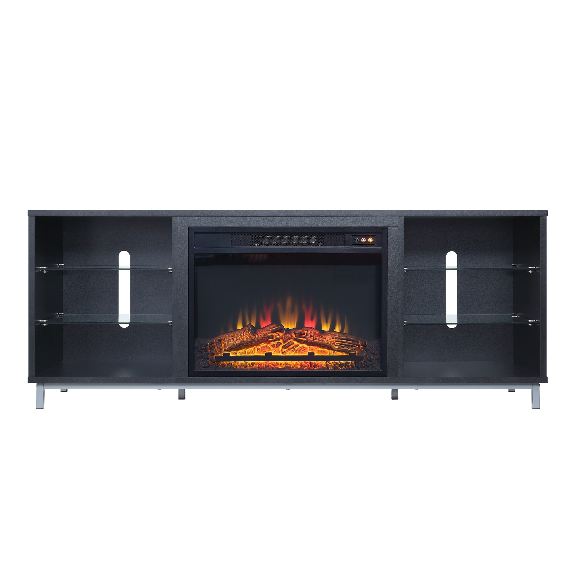Manhattan Comfort FP4-BL 60-Inches W Onyx TV Stand with Fan-forced Flat wall Electric Fireplace with Remote Control Included