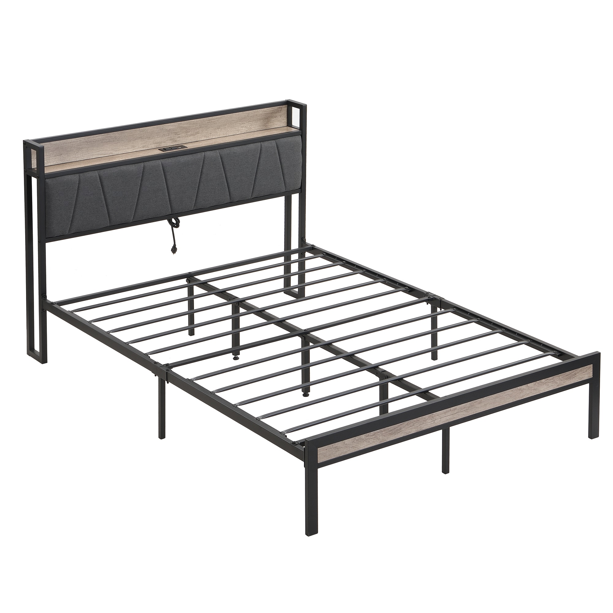 GZMR GZ-HD80175 Queen Size Metal Platform Bed Frame Grey Queen Metal Adjustable Bed with Storage