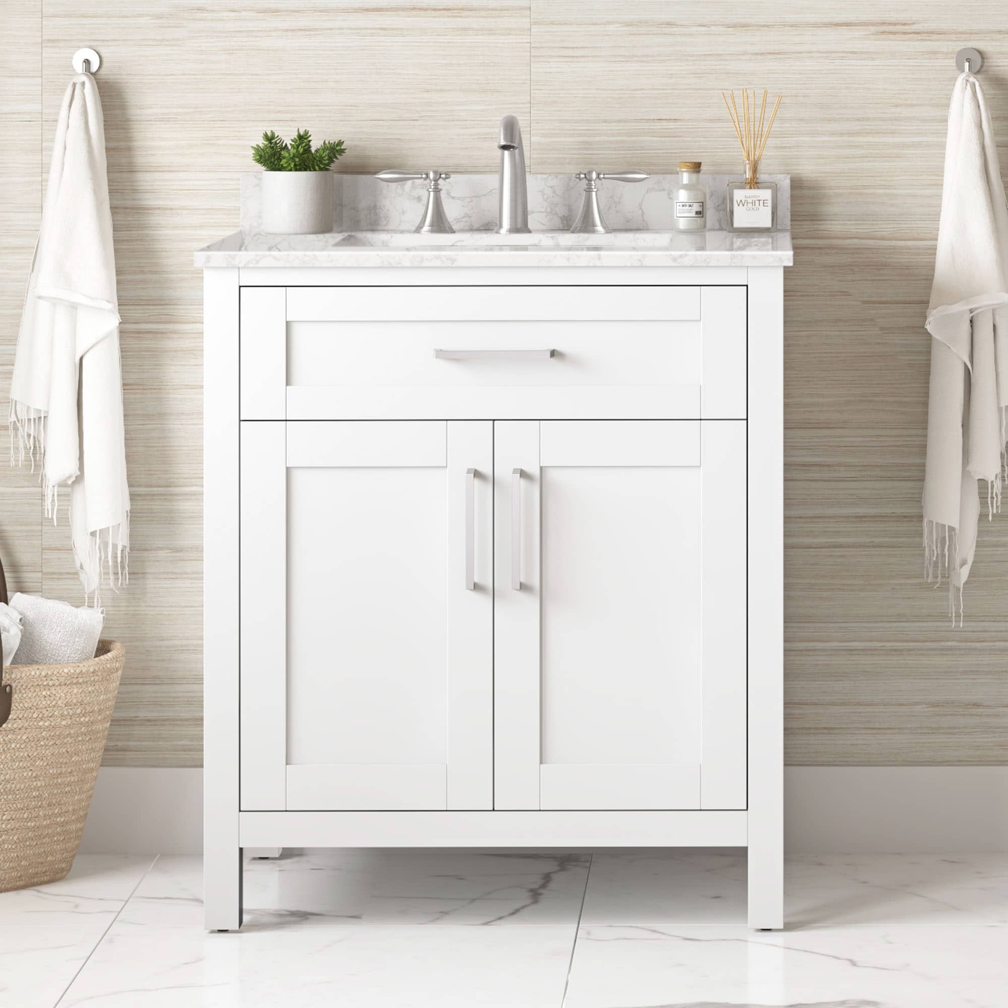 OVE Decors Tahoe 30-in White Undermount Single Sink Bathroom Vanity with White Engineered Marble Top