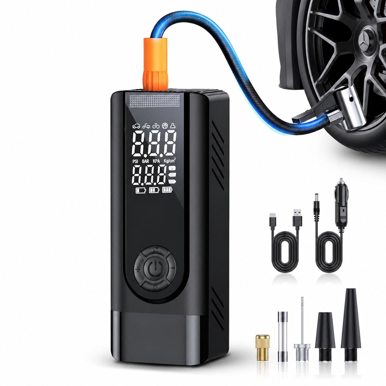 AKSCYZM  Portable Tire Inflator Air Compressor 180PSI Digital Pressure Gauge Cordless Air Pump for Car Motorcycle Bicycle Ball LED Light Storage