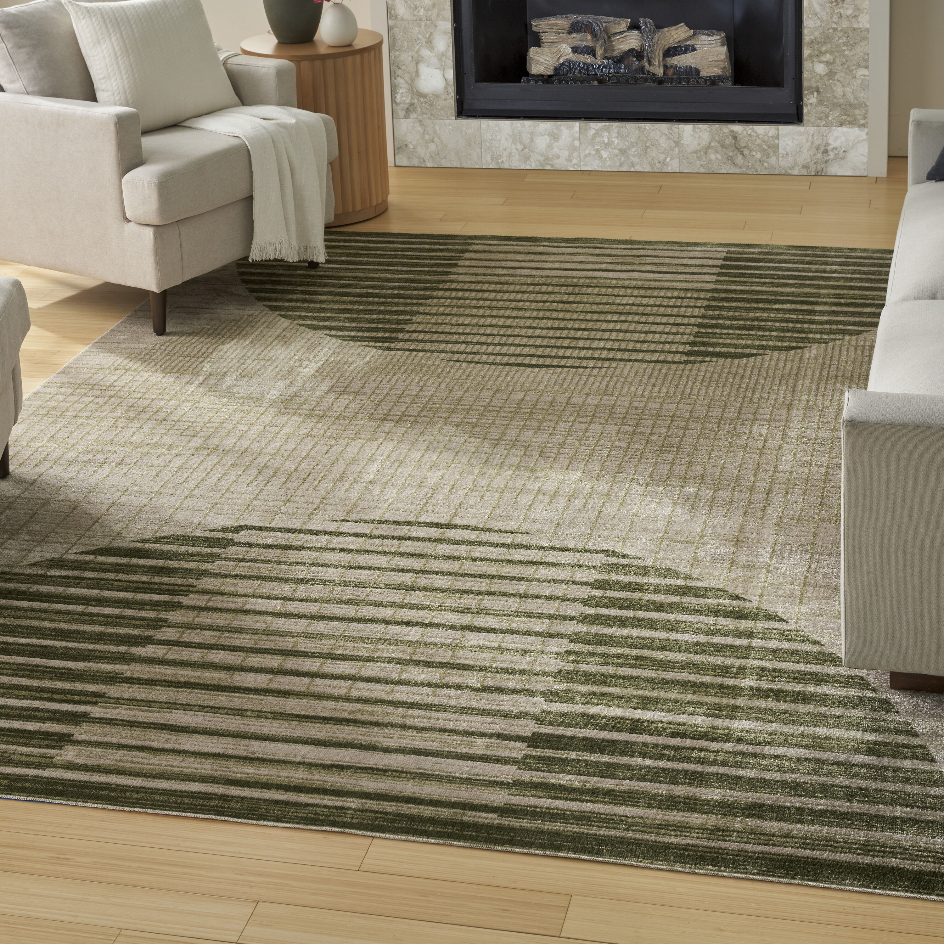 Nourison Home 099446988492 Astra Machine Washable 8 x 10 (ft) Loomed Polyester Ivory Olive Rectangular Indoor Geometric Machine washable Area rug