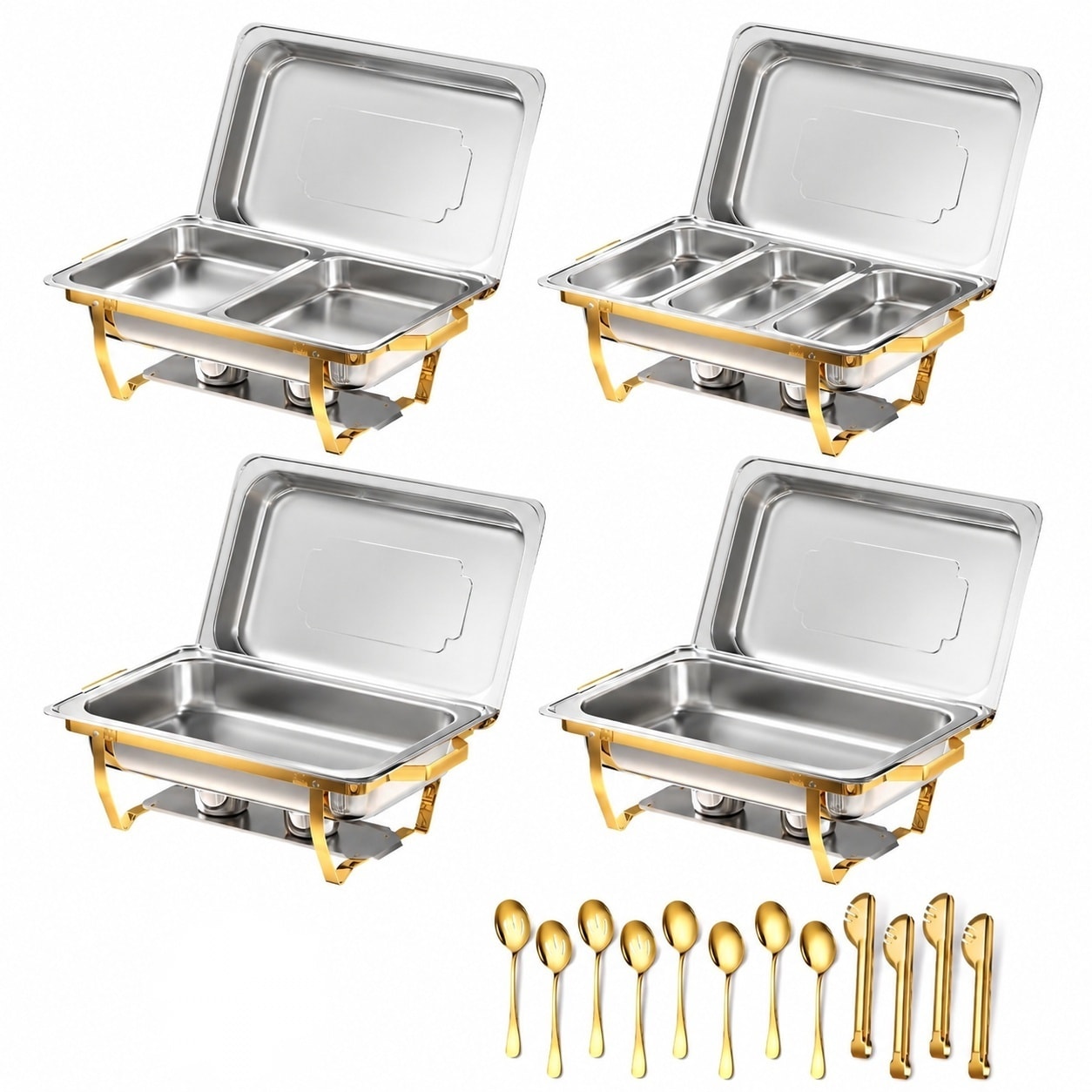 Aoibox 8 Qt Chafing Dish Buffet Set 4 Pack 7 Pans Rolled Edge Food Warmers for Parties Weddings Camping Half Gold #LABQ7AQS