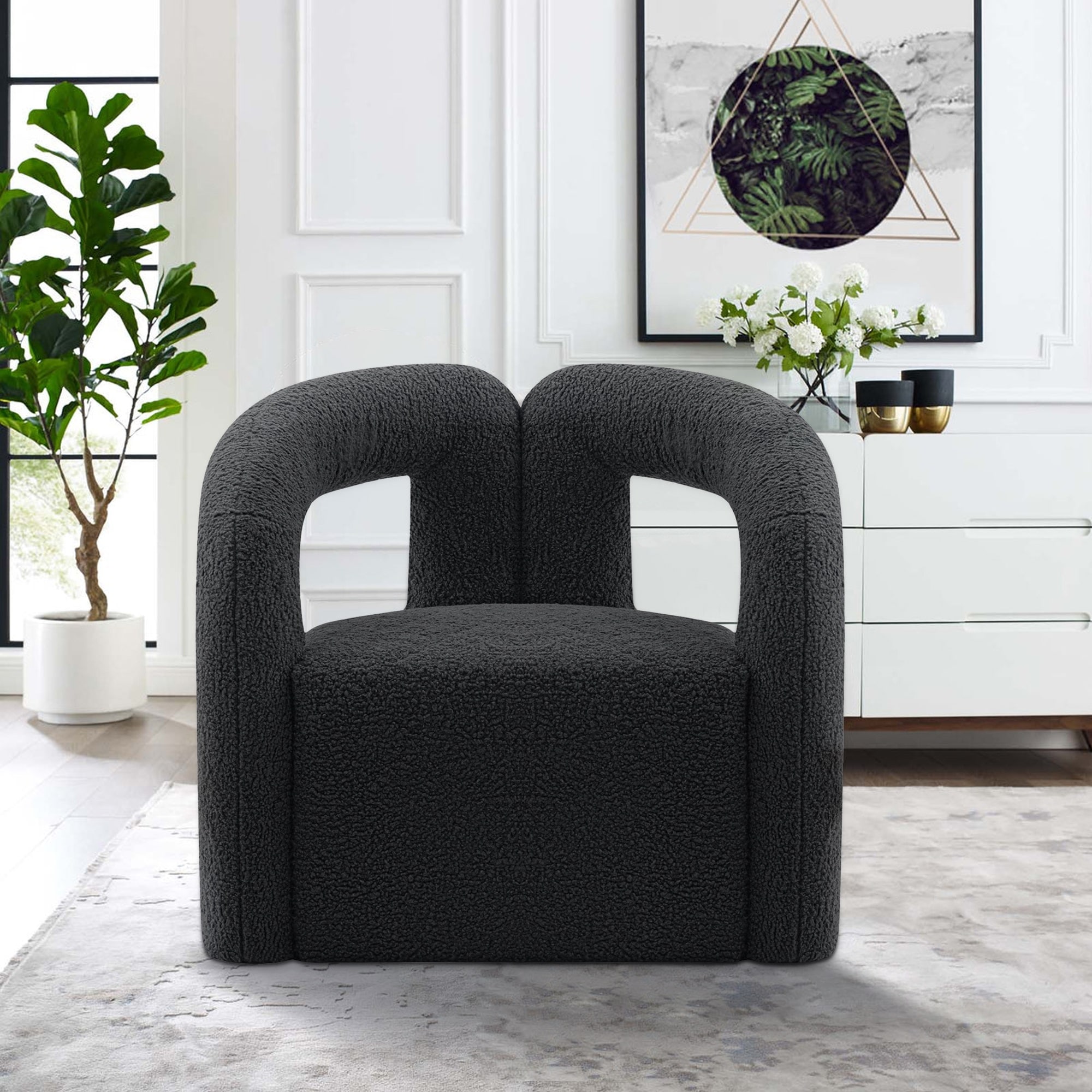 Manhattan Comfort AC061-BK Modern Black Boucle Accent Chair