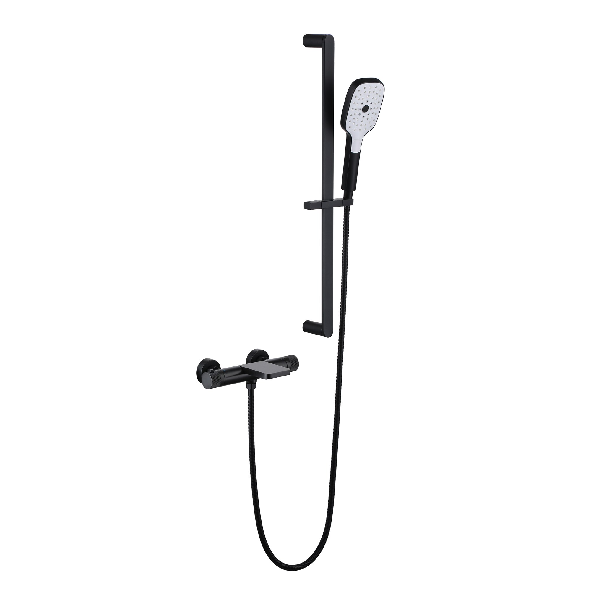 20 x 12 Modern Thermostatic Shower System with Handshower & Rack Solid Brass in Black