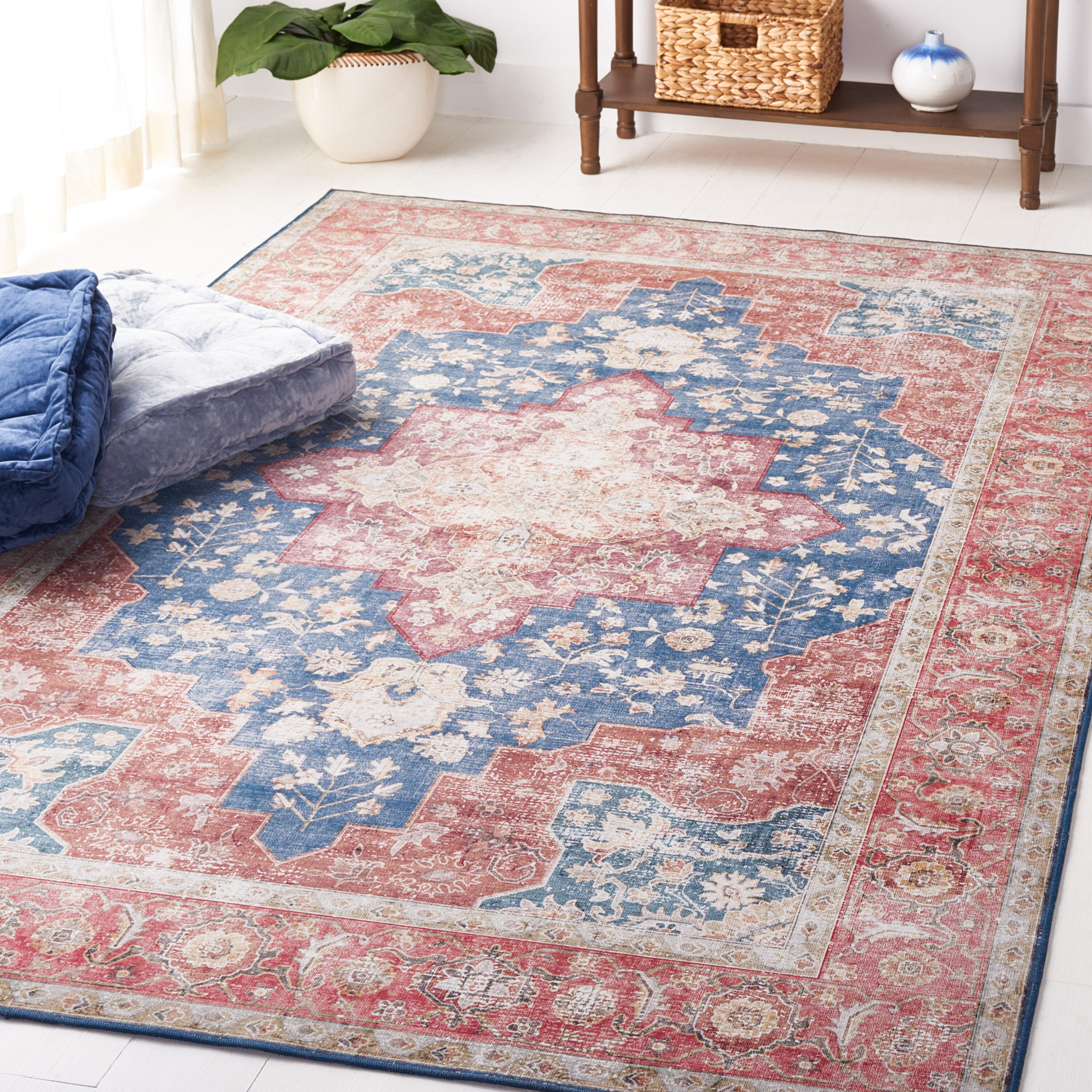 Tucson Vintage Persian 105N Navy Rust Machine Washable/Slip Resistant 5ft x 8ft Traditional Rug