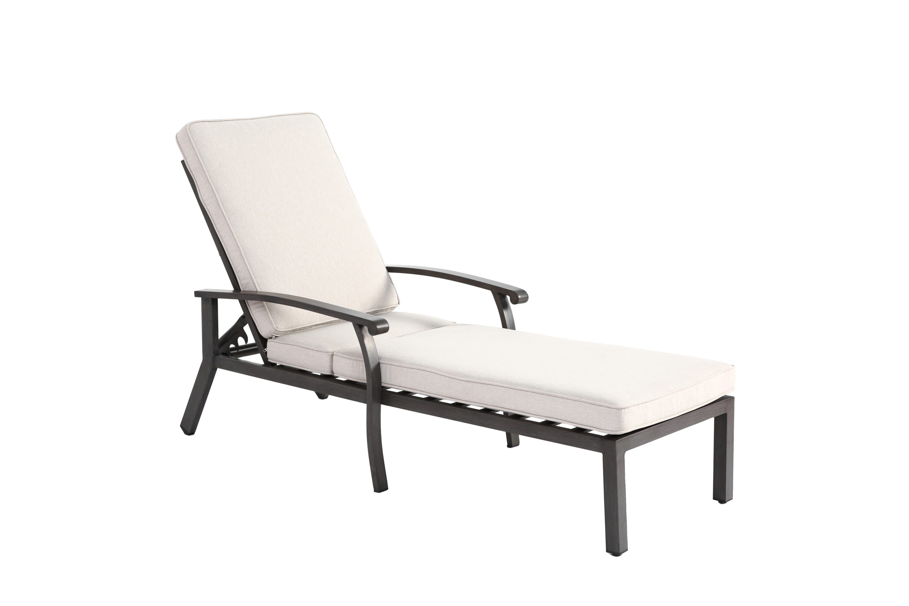 Vynxaria -  Beige 1-Piece Aluminum Outdoor Chaise Lounge with Beige Cushions Patio Pool Cast Alum...