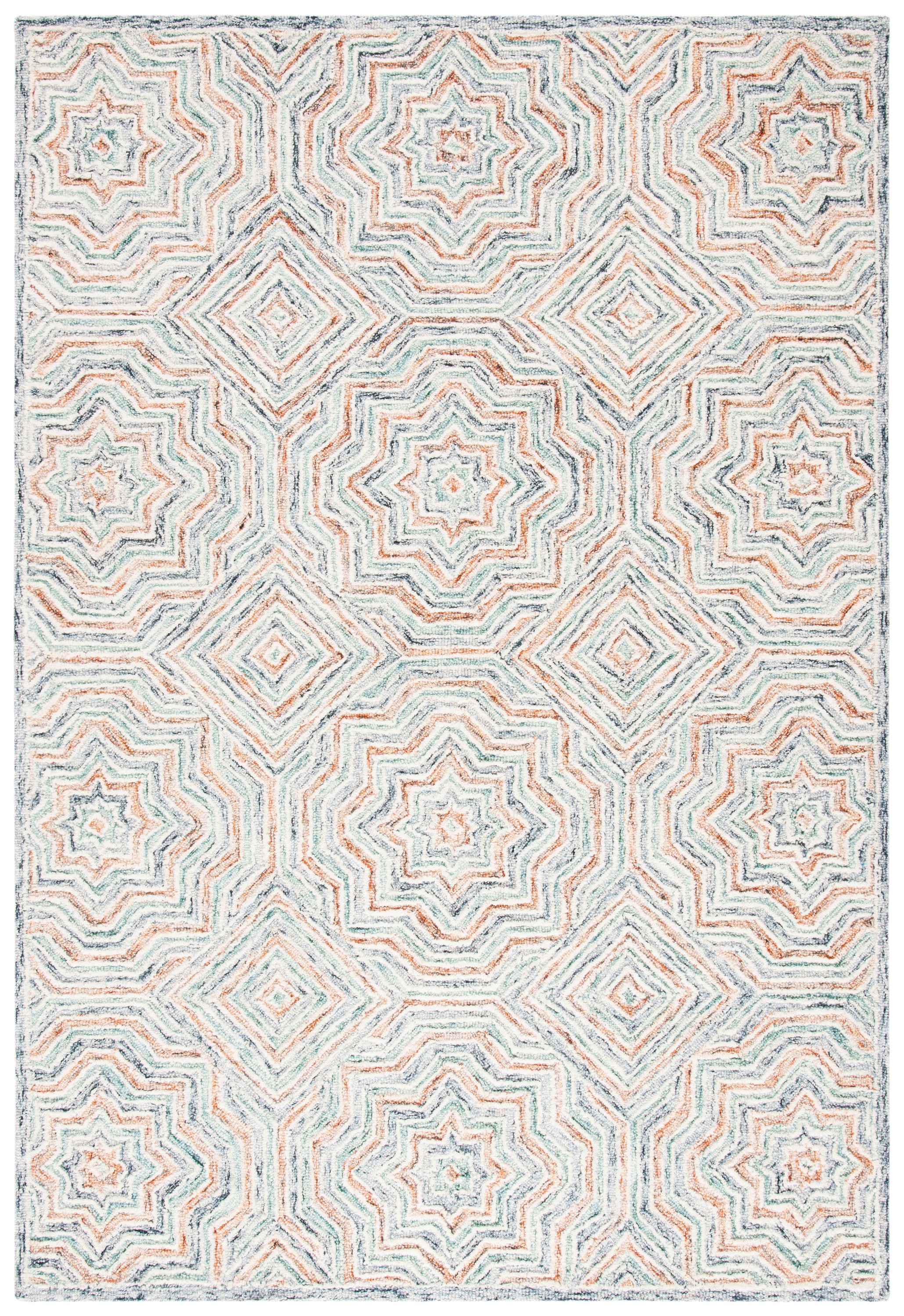 Safavieh CPR215M-5 Capri 5 x 8 (ft) Tufted Wool Blue/Rust Rectangular Indoor Geometric Bohemian/Eclectic Area rug