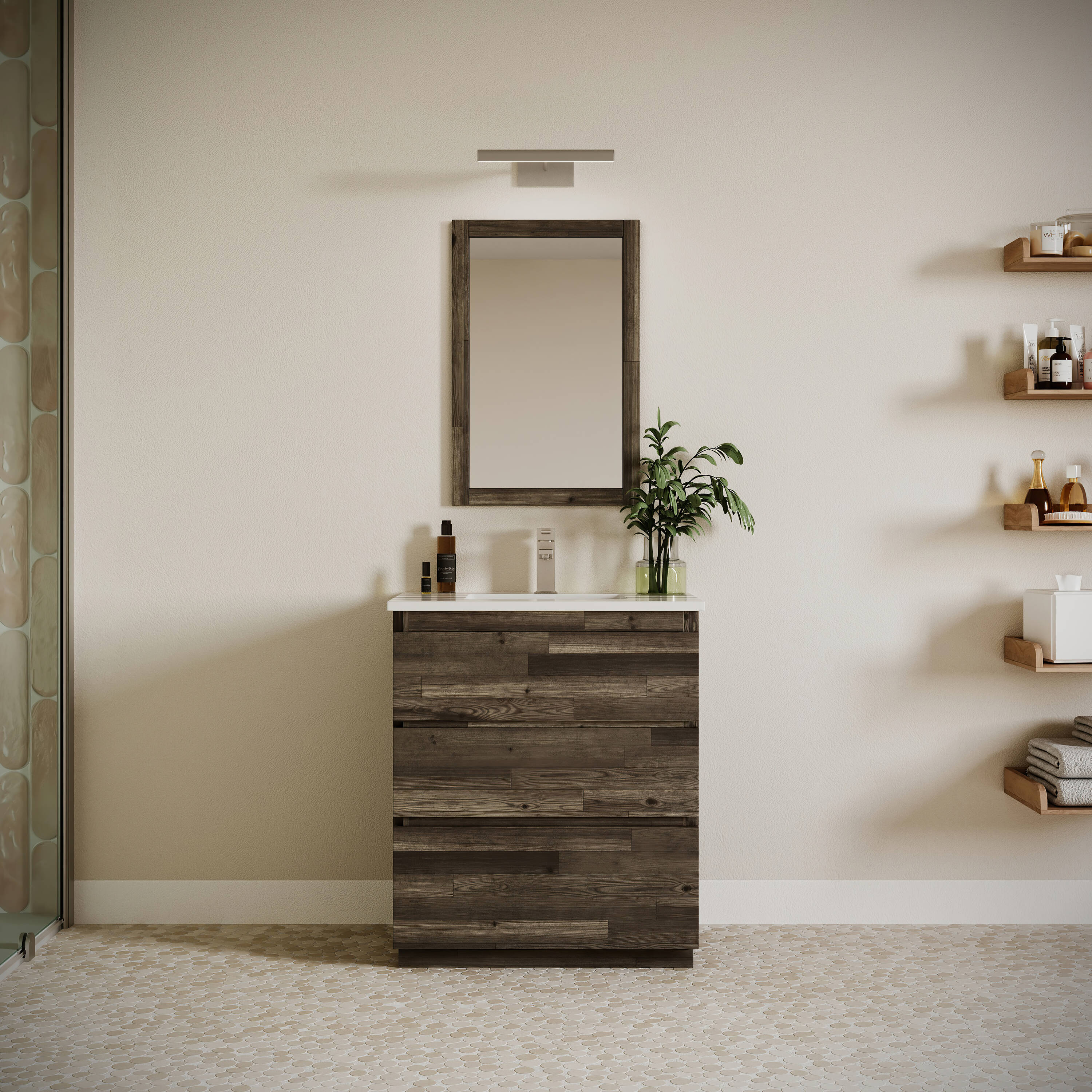 Fresca FCB3130ACA-FC-CWH-U Formosa 30-in Acacia Wood Undermount Single sink Bathroom Vanity with White Quartz Top