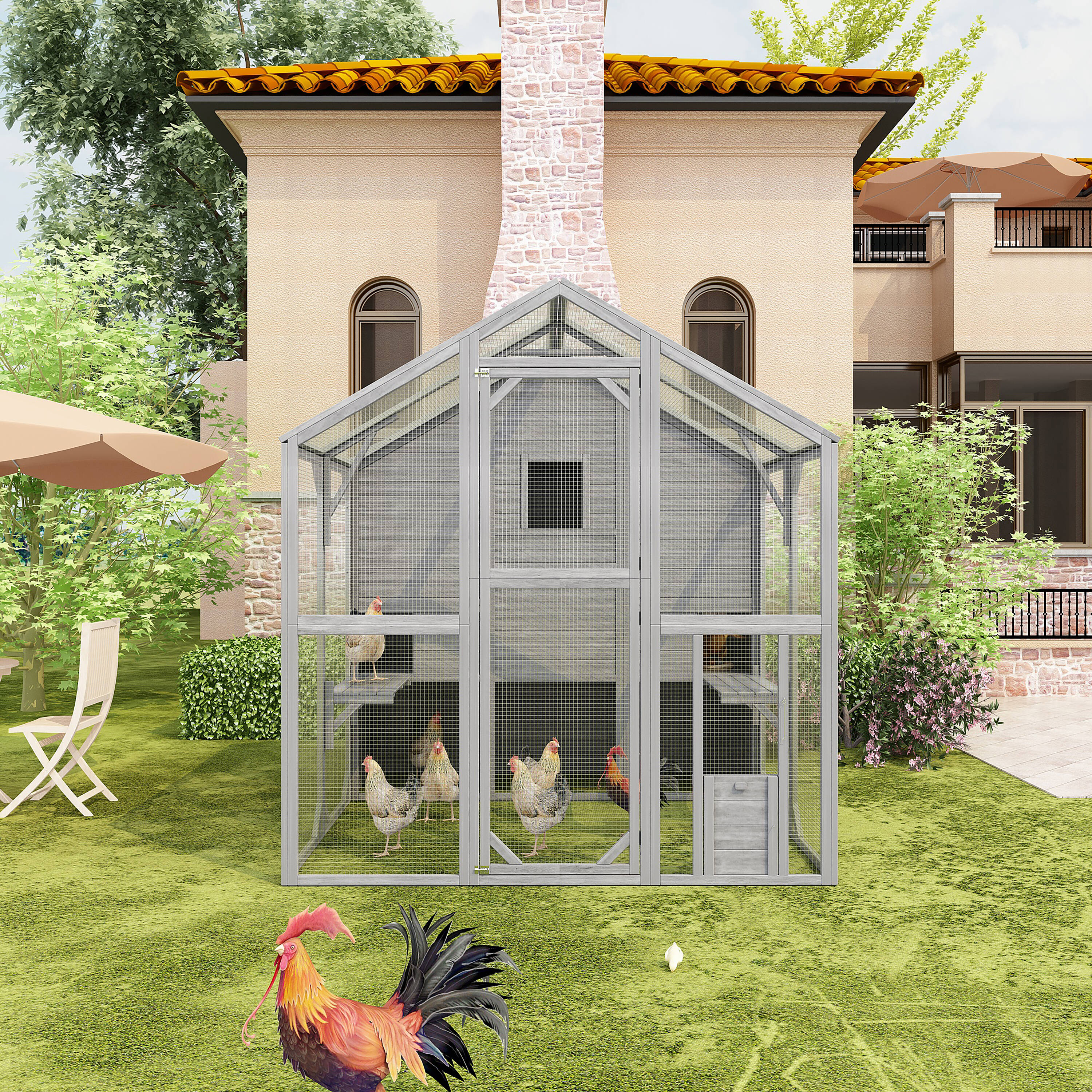MIDHAM KF150212-01+02 Gray Wood Convertible chicken coop and rabbit hutch