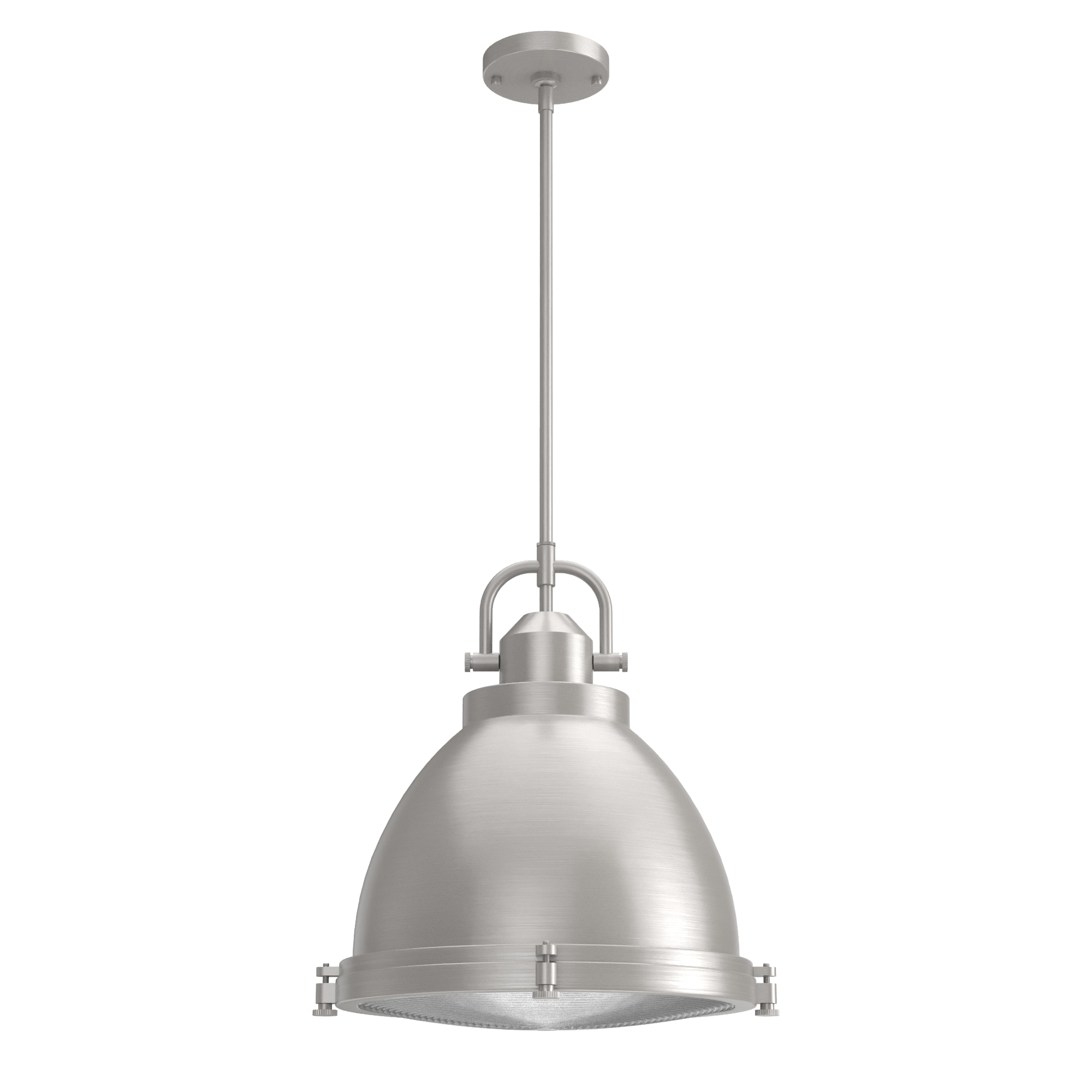 Hunter 19101 Bridgemoor 3 -Light Brushed Nickel Industrial Ribbed glass Bell Medium Hanging Pendant light