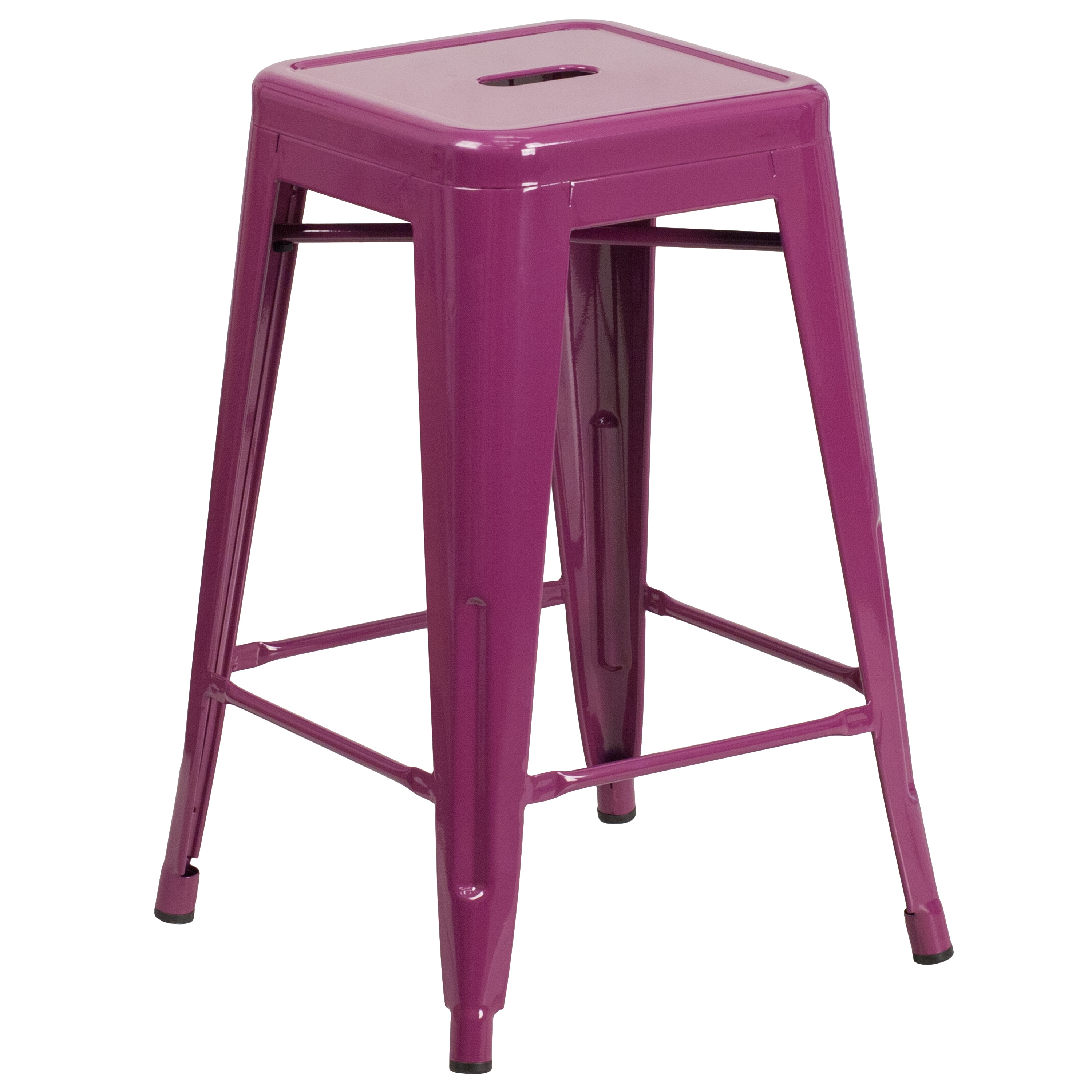 Flash Furniture 889142049760 Kai Purple 24.0-Inches H Counter height Square seat Stackable Metal Bar Stool