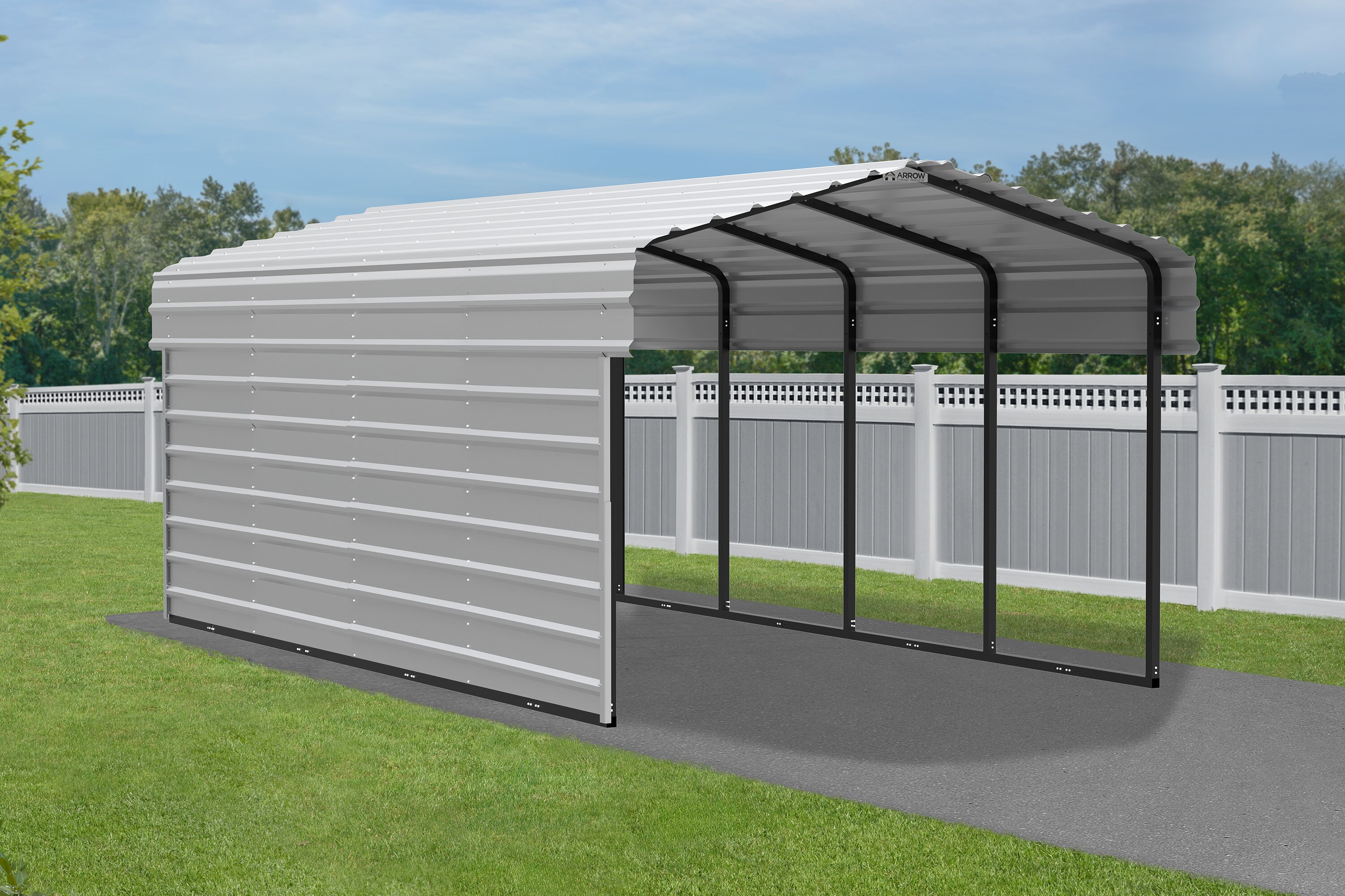10' x 20' Eggshell Steel Carport with Enclosure