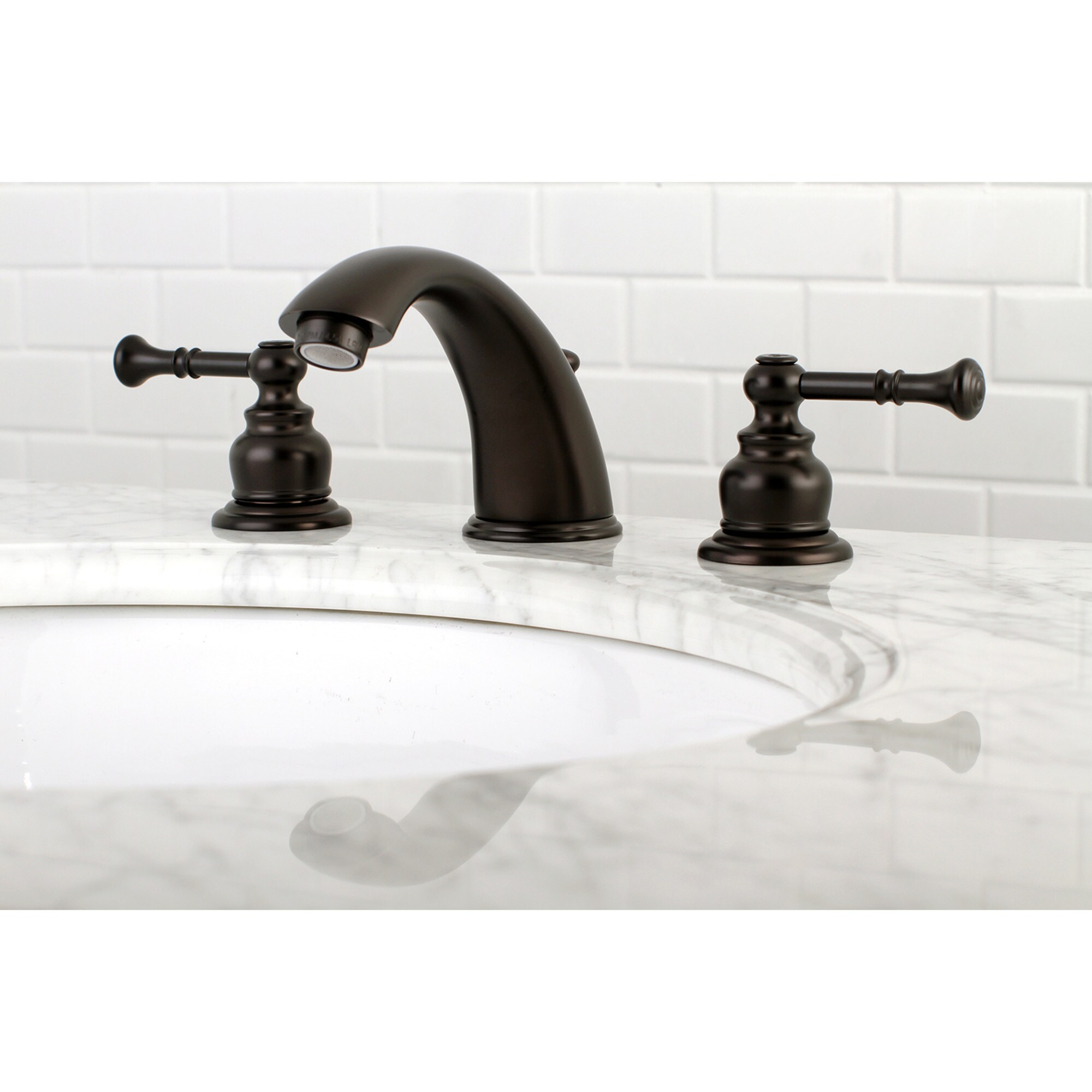 Kingston Brass WLKB965NL Naples Oil-rubbed bronze Widespread 2-handle Mid-arc Residential Handle Bathroom Sink Faucet with Drain