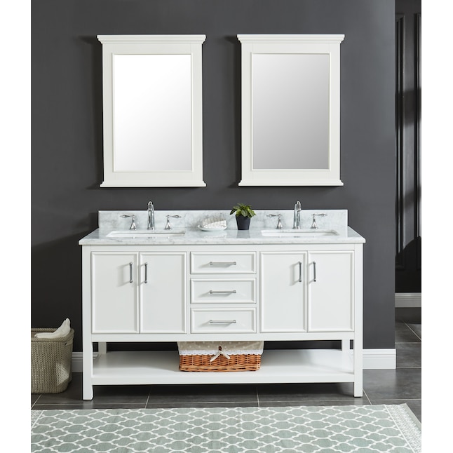 Double Sink Bathroom Vanity, Small White Bathroom Cabinet With Marble Top