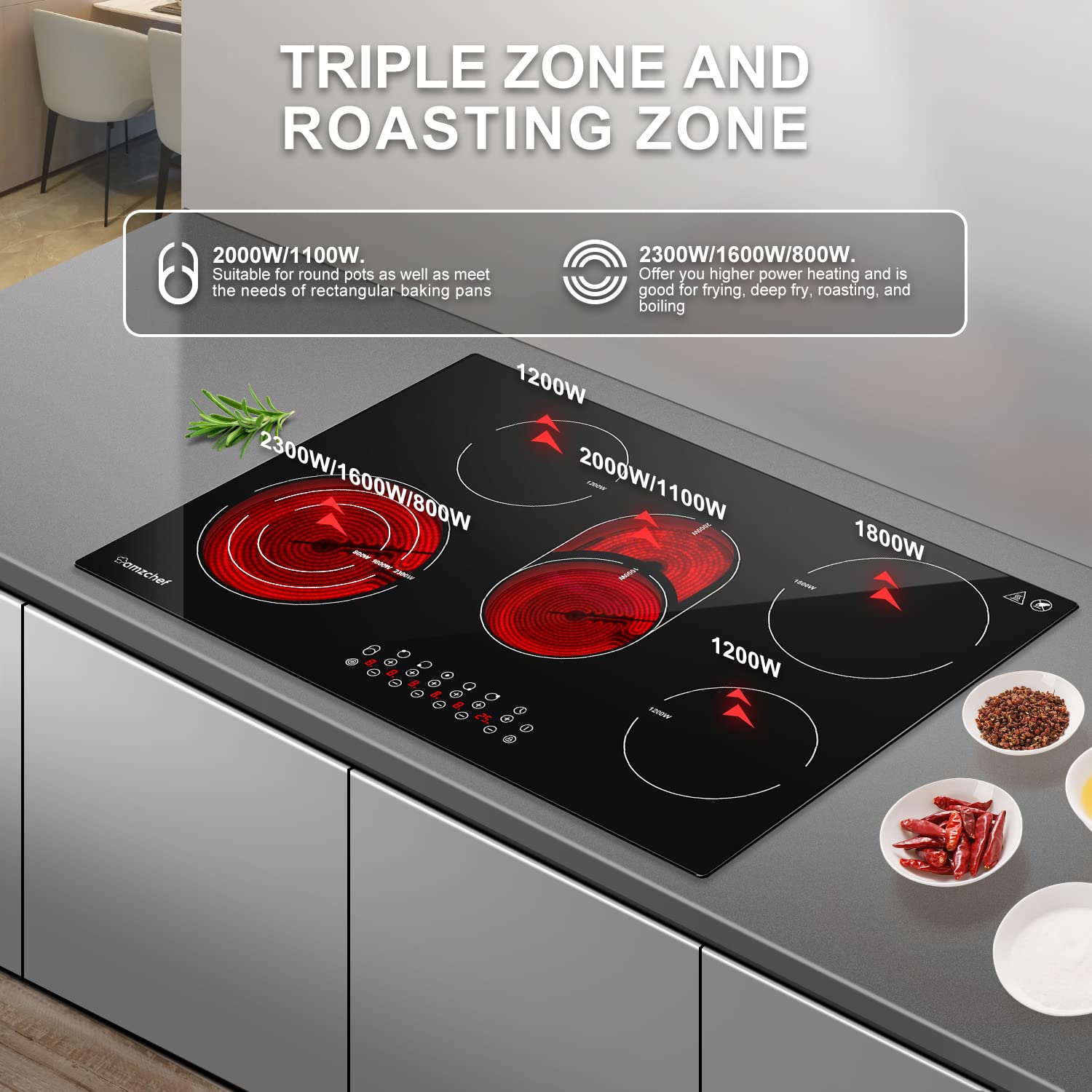 amzchef 30-in 5 Burners Smooth Surface (Radiant) Black Electric Cooktop ...