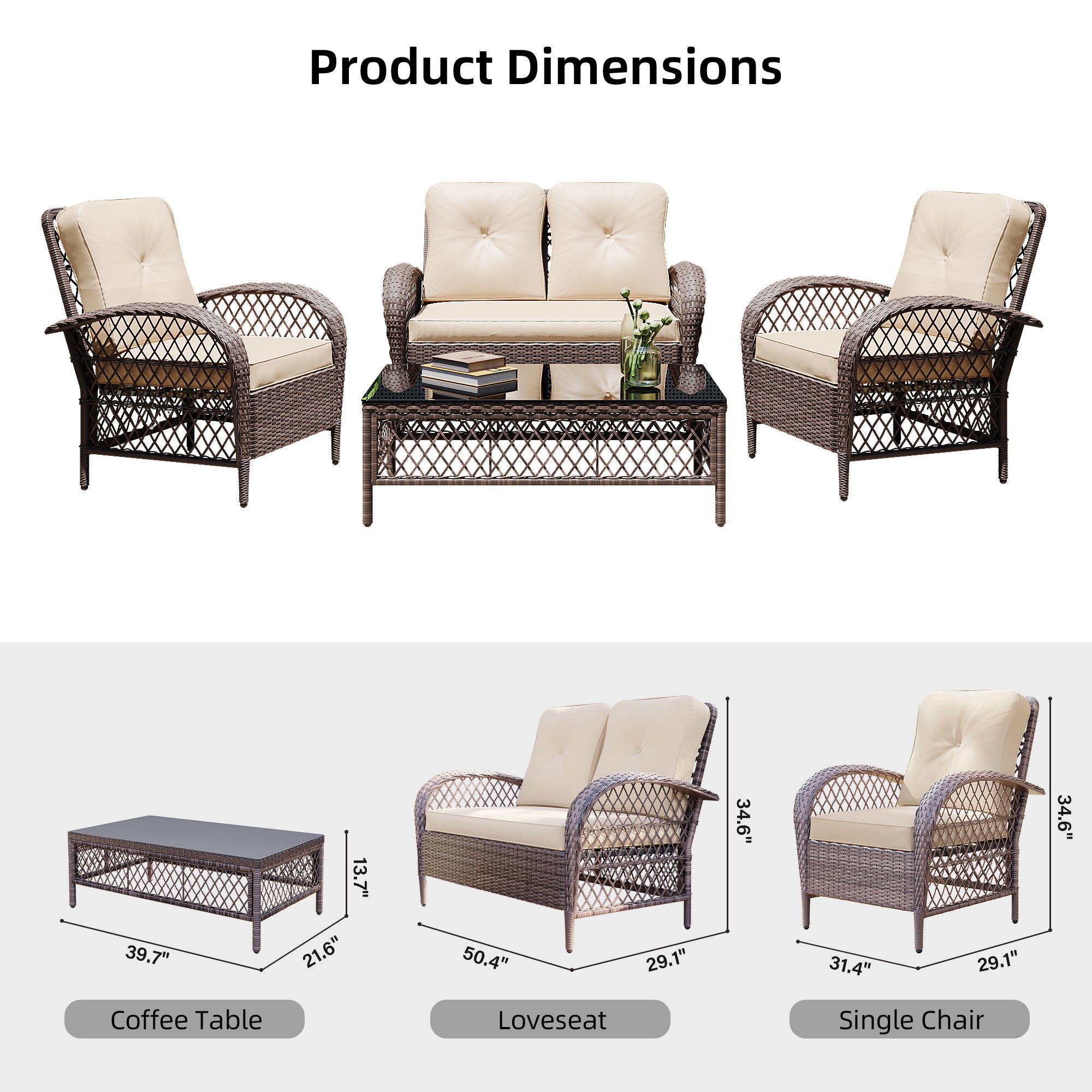 Patio Watcher LH4-B-BEIGE Patio-Conversation-Sets - View #3