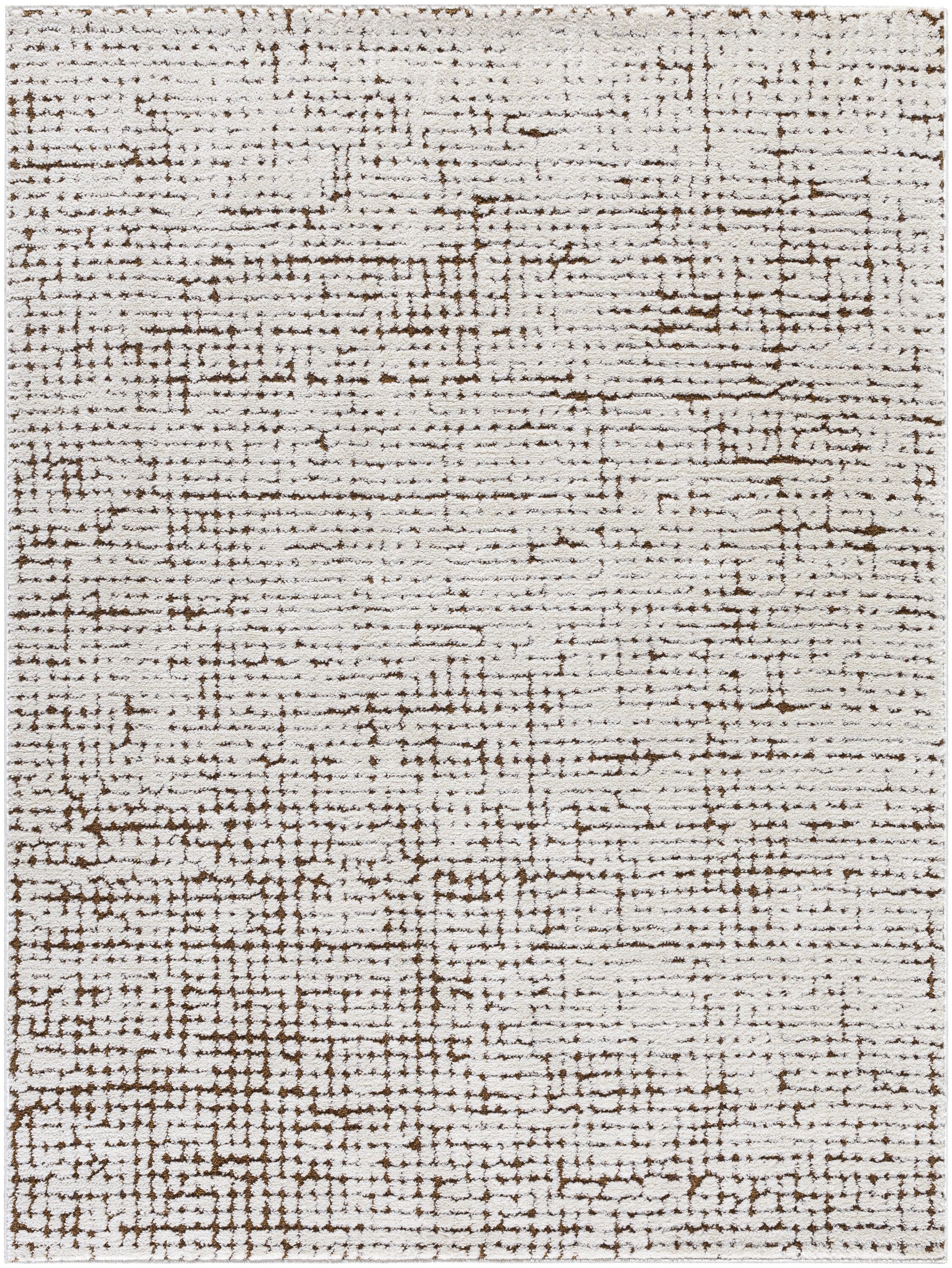 Ivory and Brown High Pile Polyester Area Rug, 5'3" x 7'